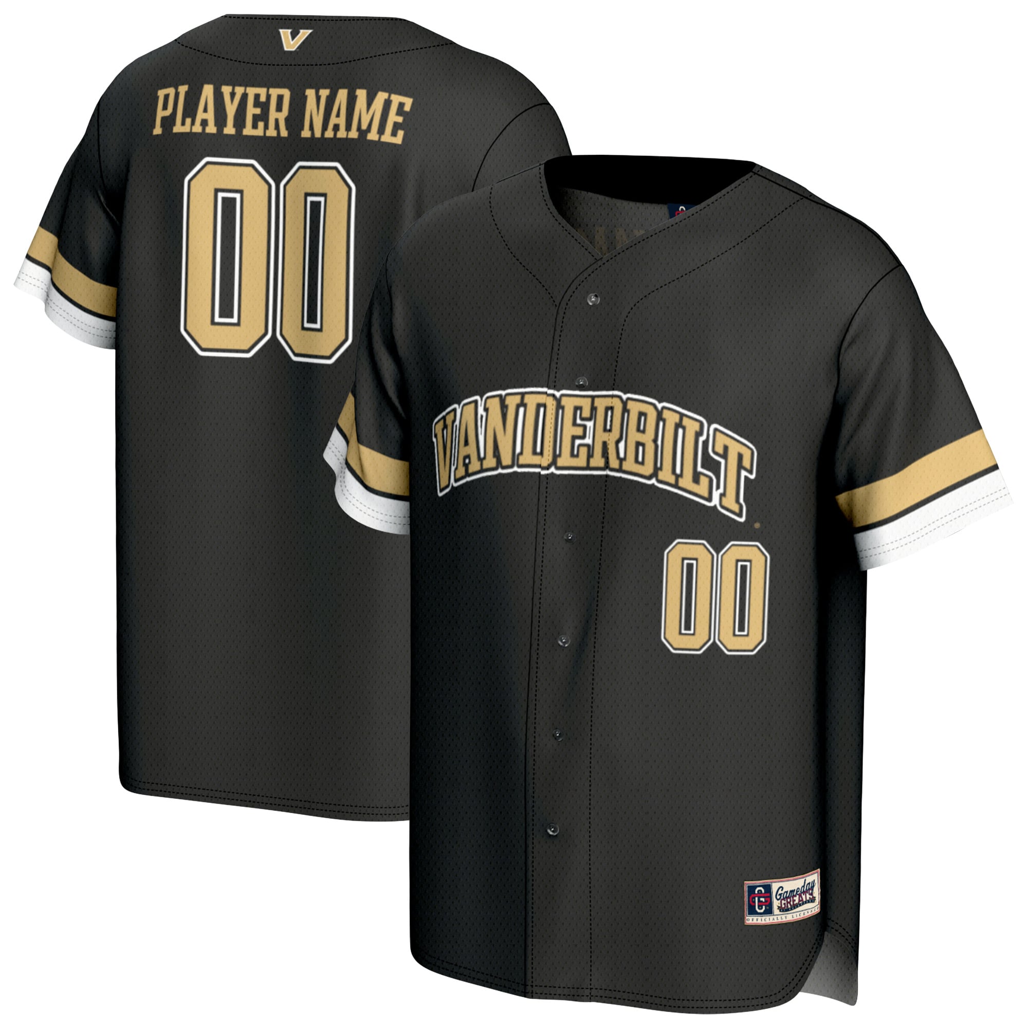 Vanderbilt Commodores Unisex Lightweight Baseball Jersey Black - front and back view