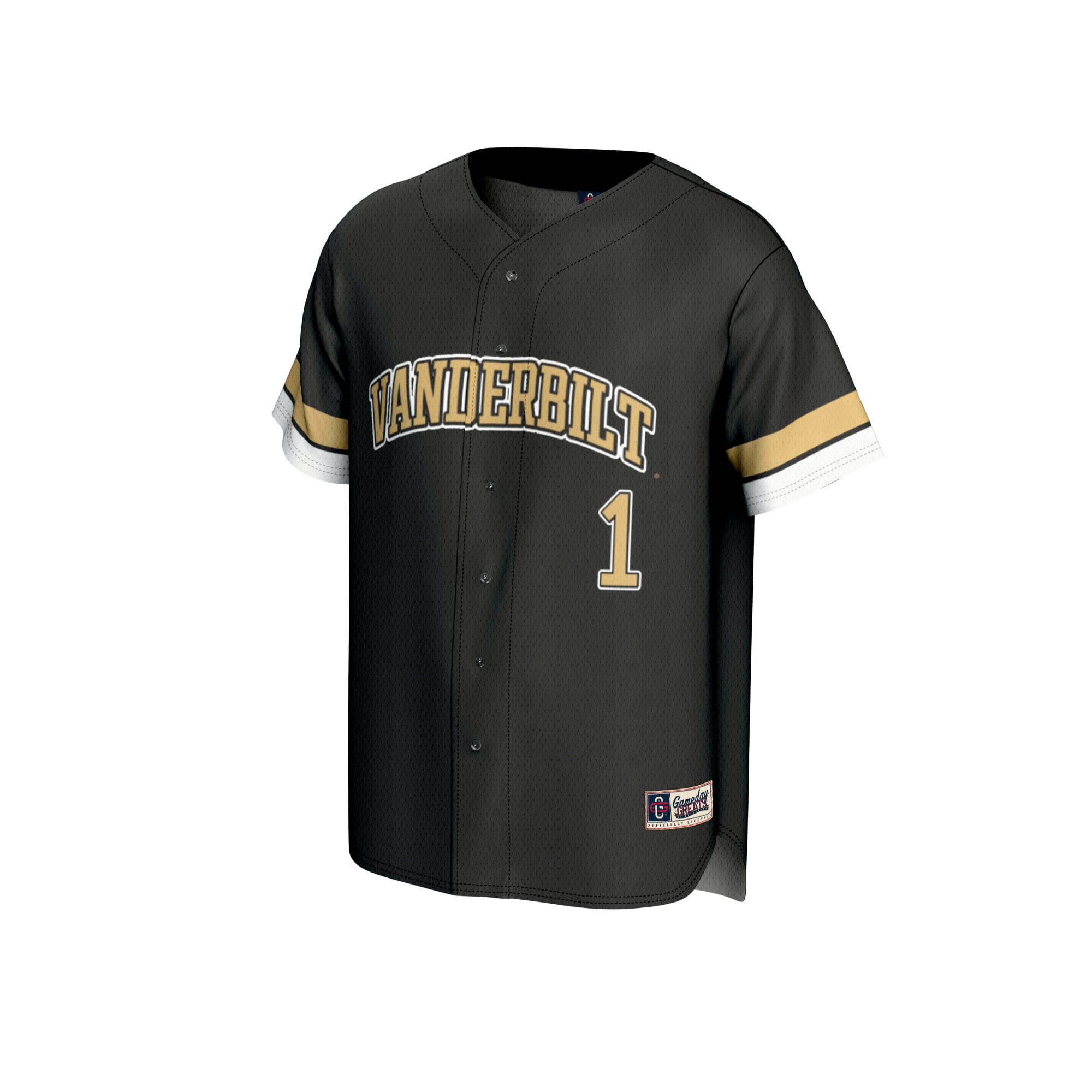 #1 Vanderbilt Commodores Unisex Lightweight Collegiate Baseball Fashion Jersey Black - front view