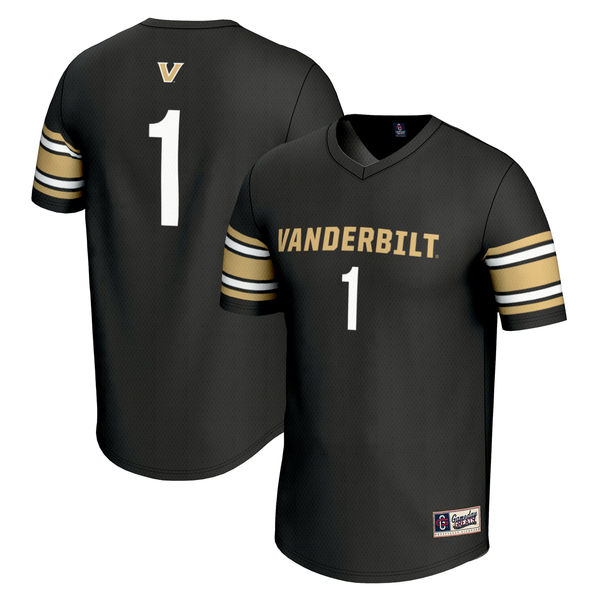 #1 Vanderbilt Commodores Unisex Lightweight Lacrosse Jersey Black - front and back view