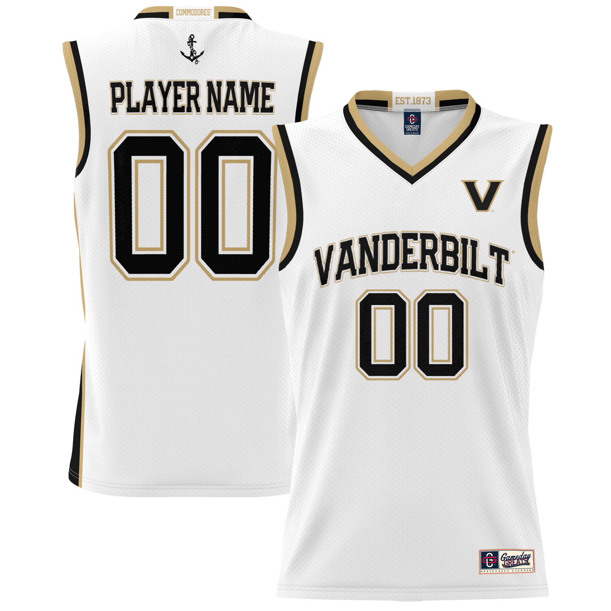 Vanderbilt Commodores Unisex Lightweight Women's Basketball Jersey White - front and back view