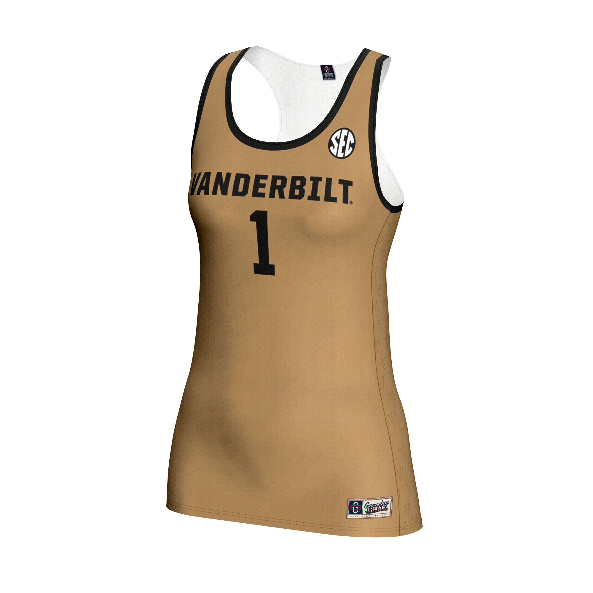 #1 Vanderbilt Commodores Unisex Women's Volleyball Lightweight Fashion Jersey Gold - front view