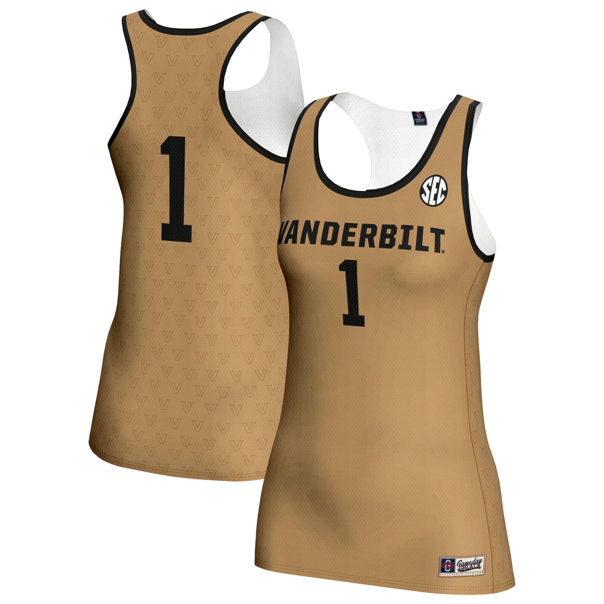 #1 Vanderbilt Commodores Unisex Women's Volleyball Lightweight Fashion Jersey - front and back view