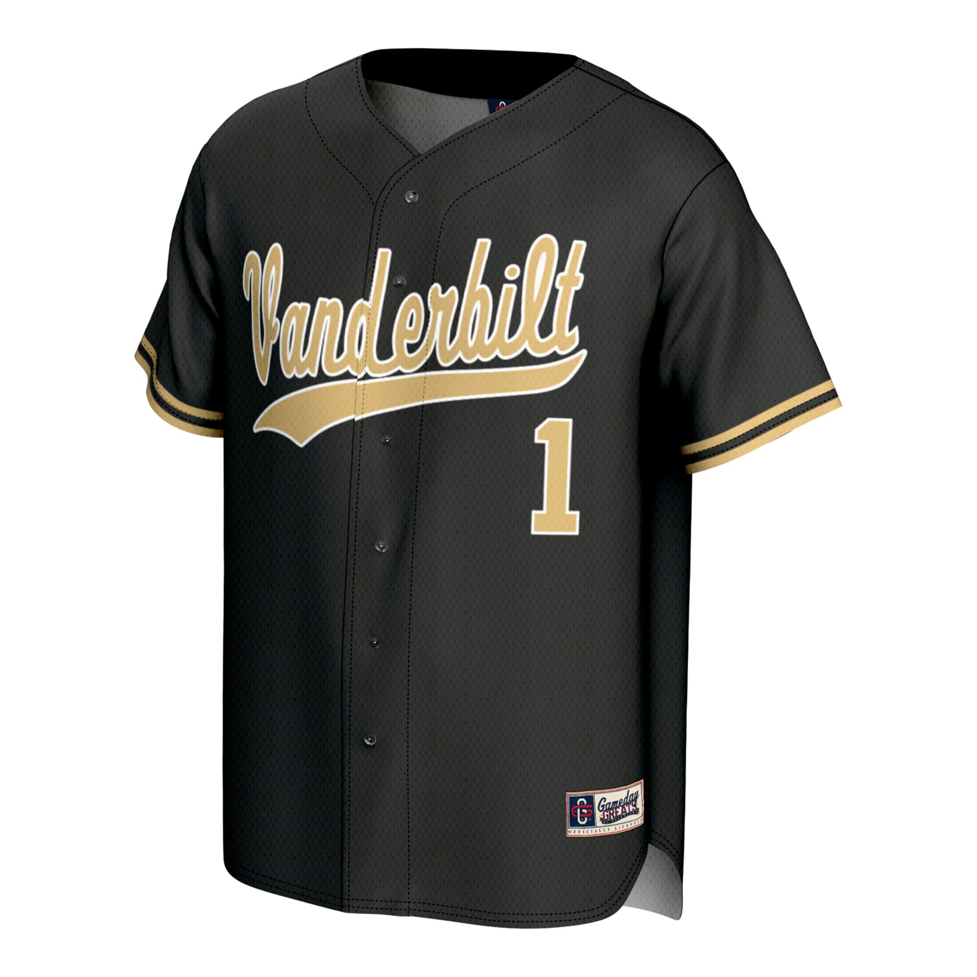 #1 Vanderbilt Commodores Youth Baseball Lightweight Fashion Jersey Black - front view