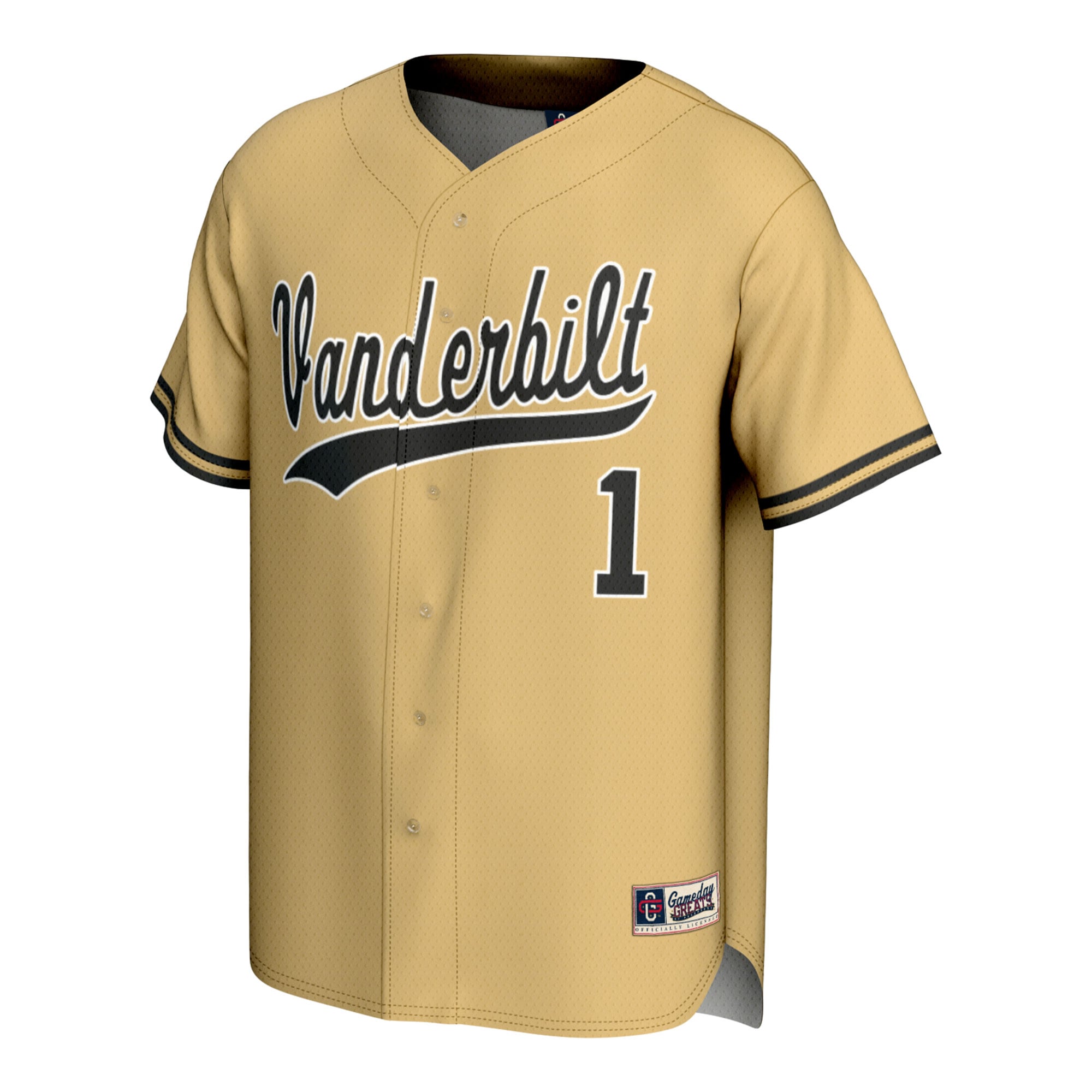 #1 Vanderbilt Commodores Youth Baseball Lightweight Fashion Jersey Gold - front view