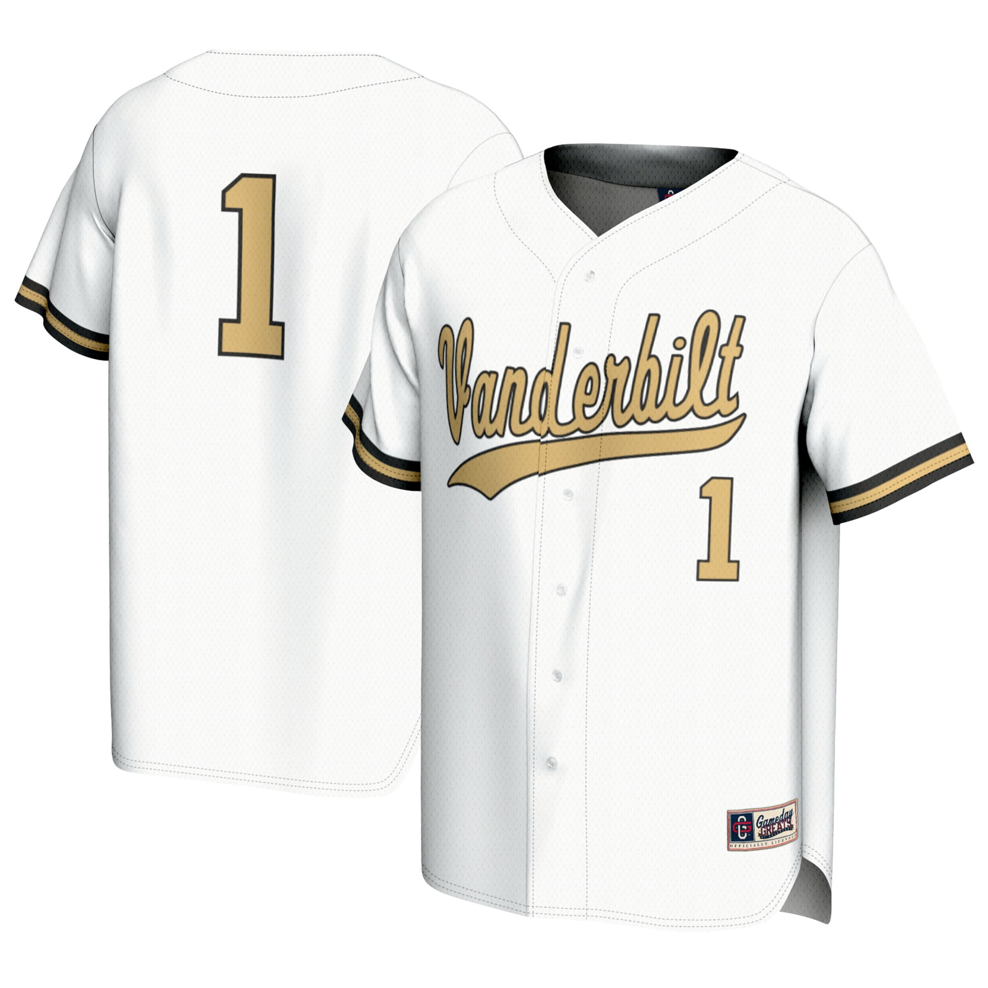 #1 Vanderbilt Commodores Youth Baseball Lightweight Fashion Jersey White - front and back view