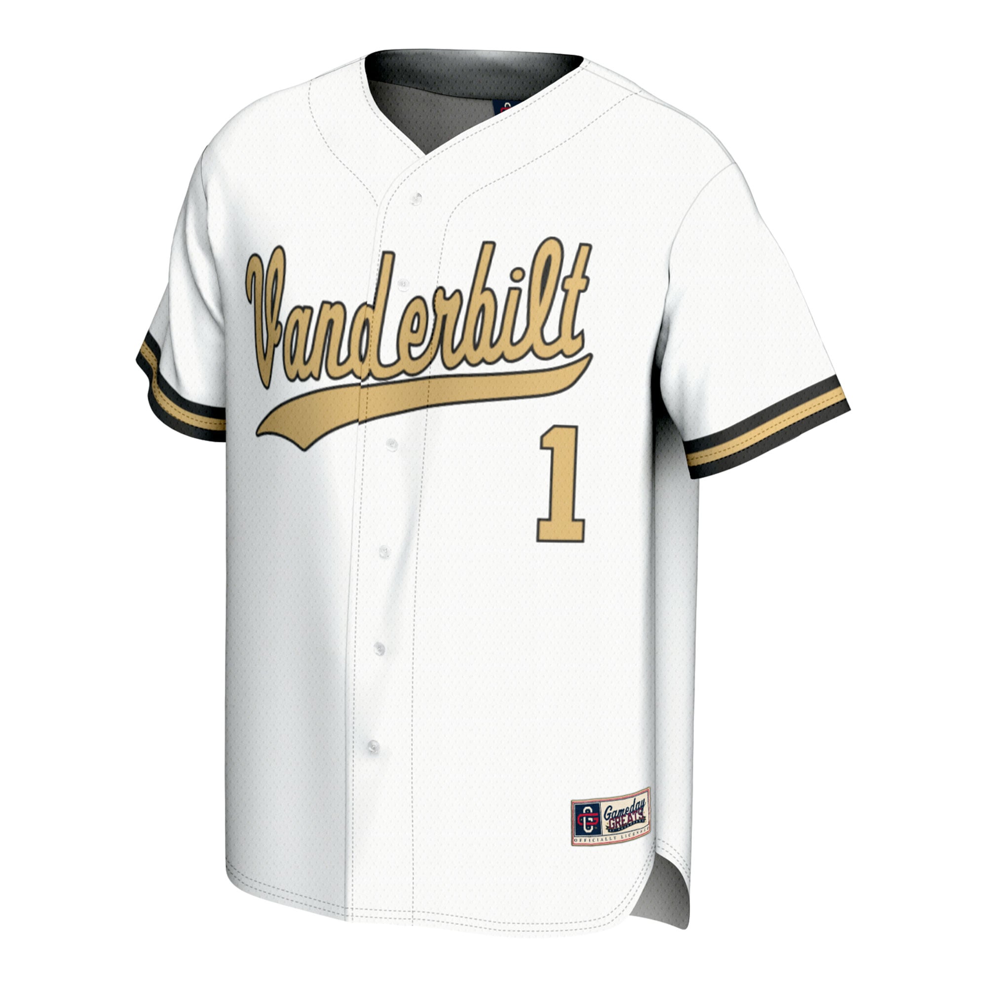 #1 Vanderbilt Commodores Youth Baseball Lightweight Fashion Jersey White - front view