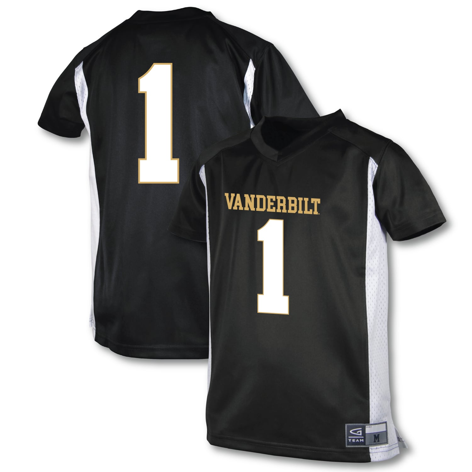 #1 Vanderbilt Commodores Youth Football Jersey Black - front and back view
