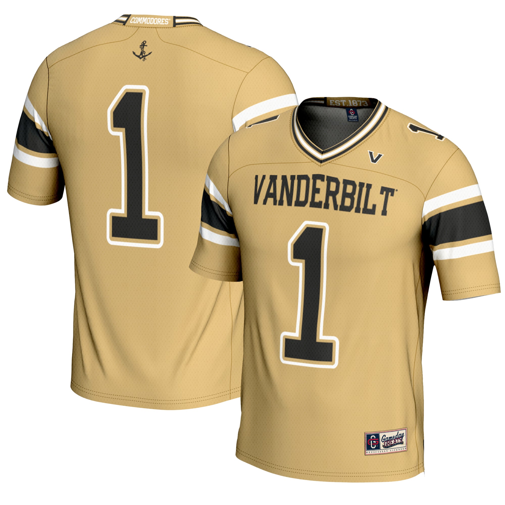 #1 Vanderbilt Commodores Youth Football Jersey Gold - front and back view