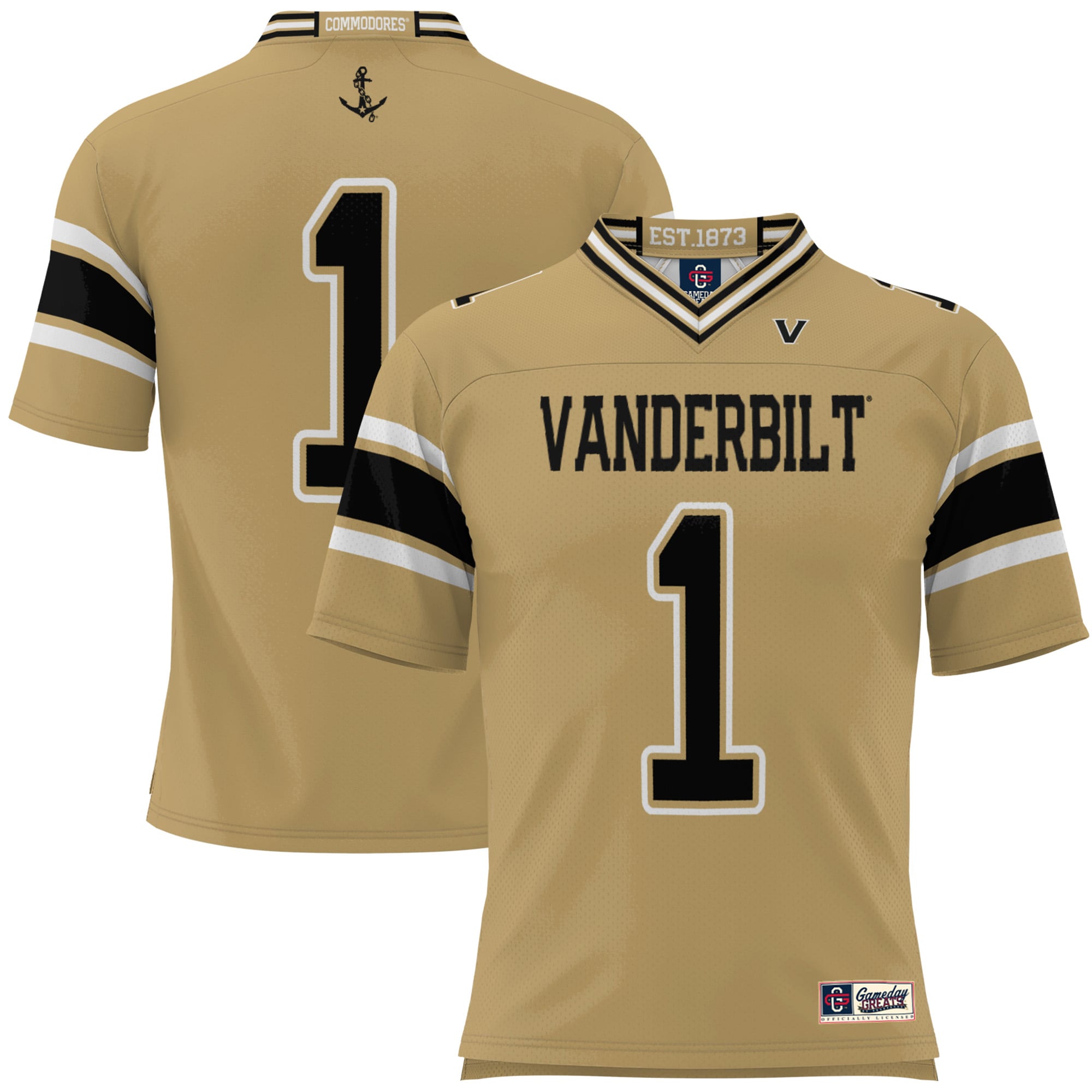 #1 Vanderbilt Commodores Youth Football Jersey Gold - front view