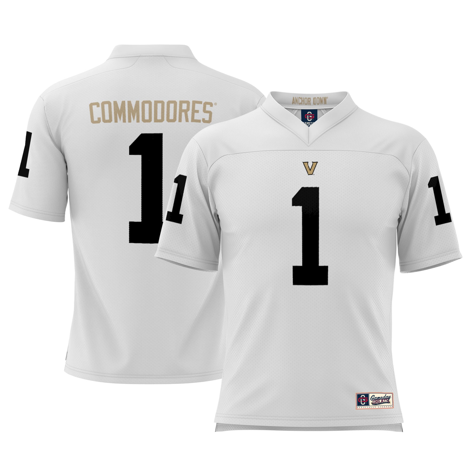 #1 Vanderbilt Commodores Youth Football Jersey White - front and back view