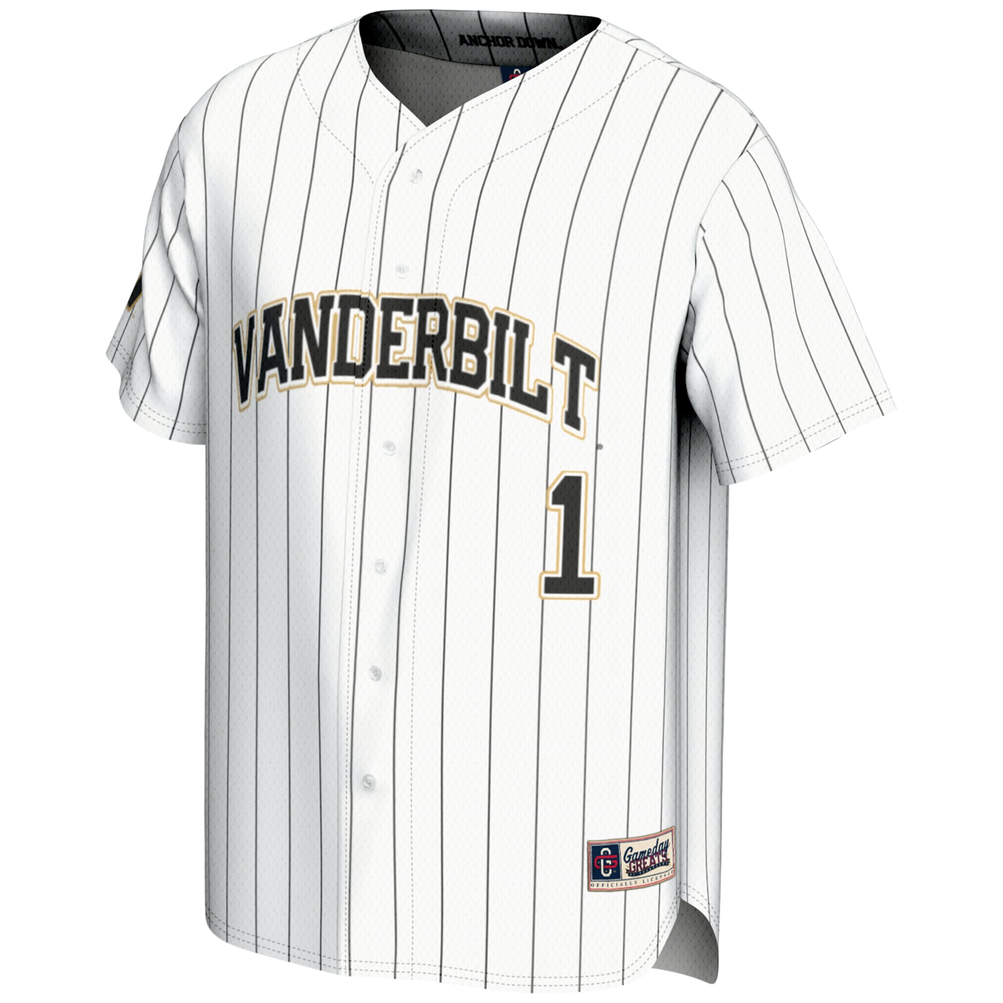 #1 Vanderbilt Commodores Youth Lightweight Baseball Jersey White - front view