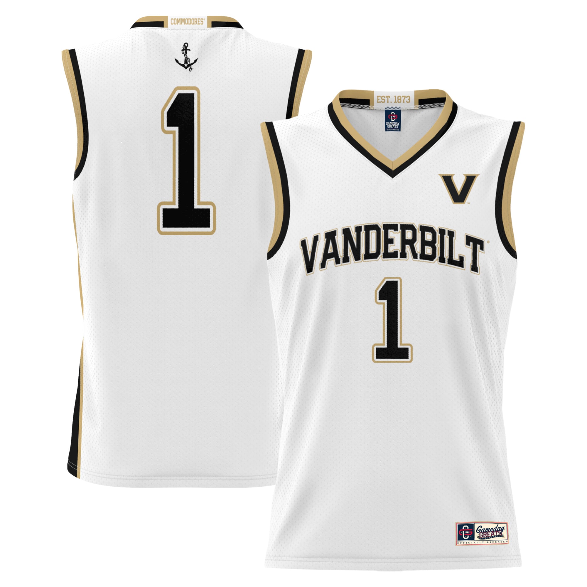 #1 Vanderbilt Commodores Youth Lightweight Basketball Jersey White - front and back view