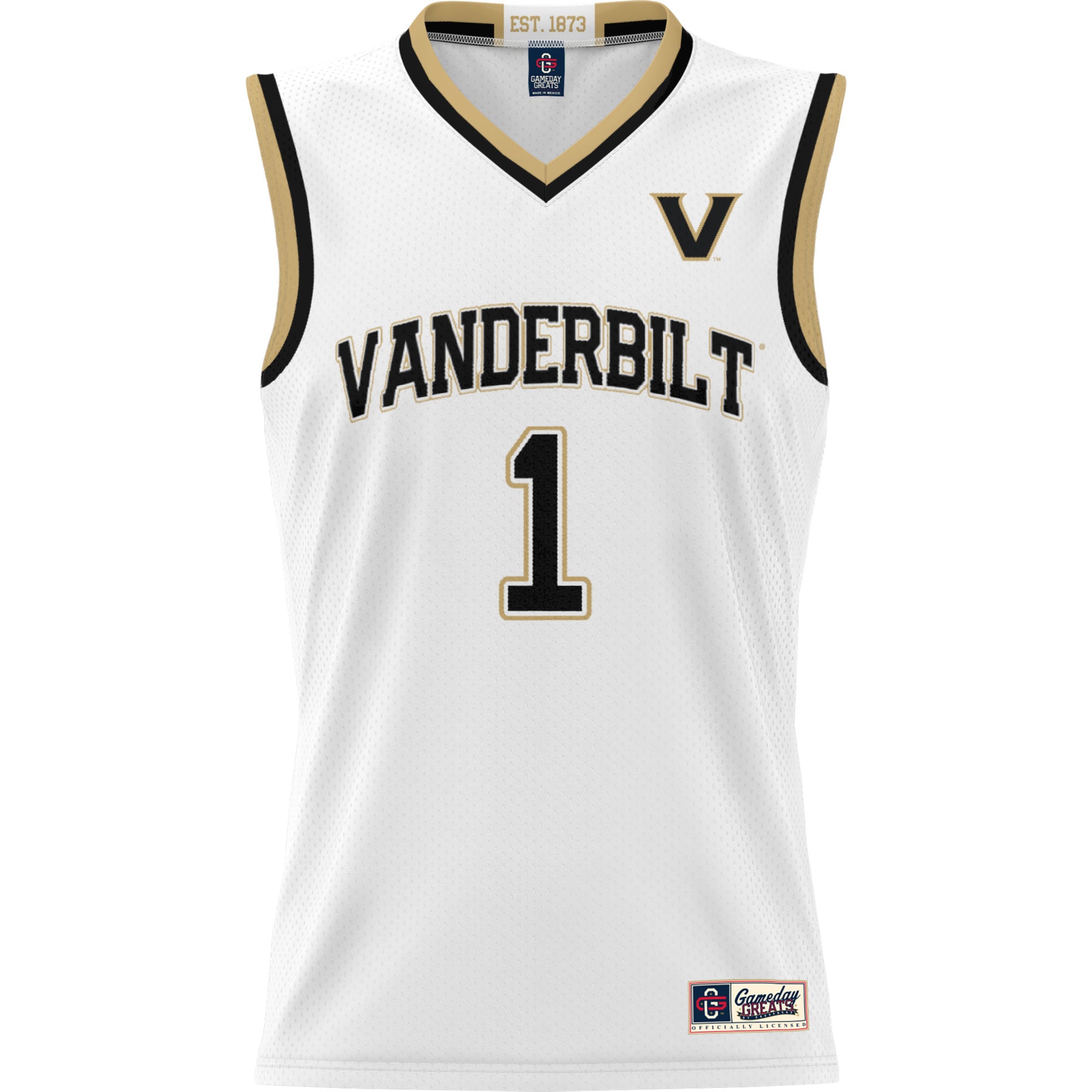 #1 Vanderbilt Commodores Youth Lightweight Basketball Jersey White - front view