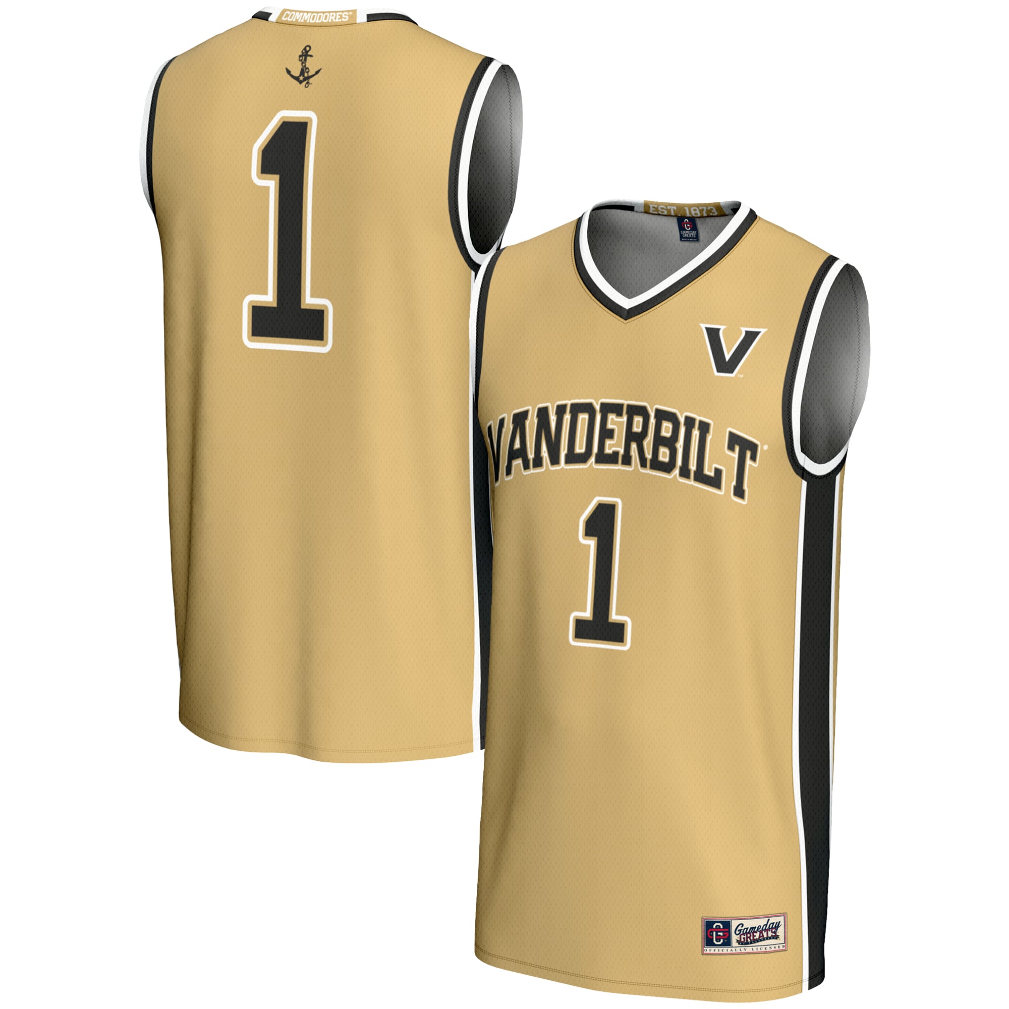#1 Vanderbilt Commodores Youth Lightweight Collegiate Basketball Jersey Gold - front and back view
