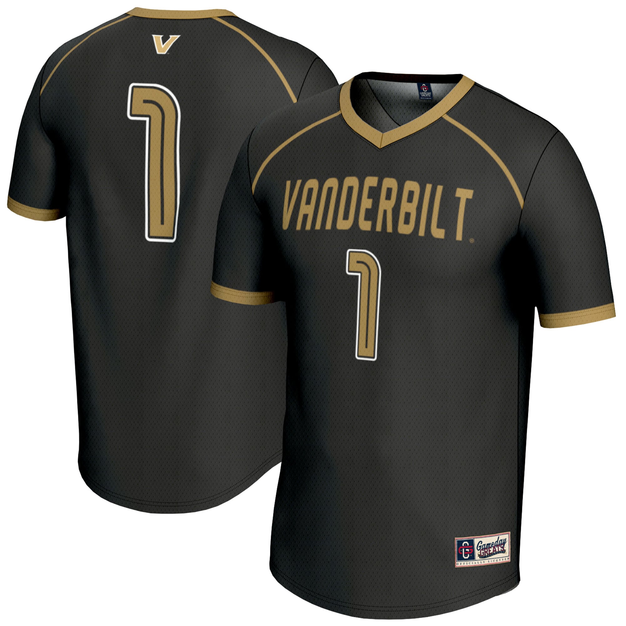 #1 Vanderbilt Commodores Youth Lightweight Lacrosse Jersey Black - front and back view