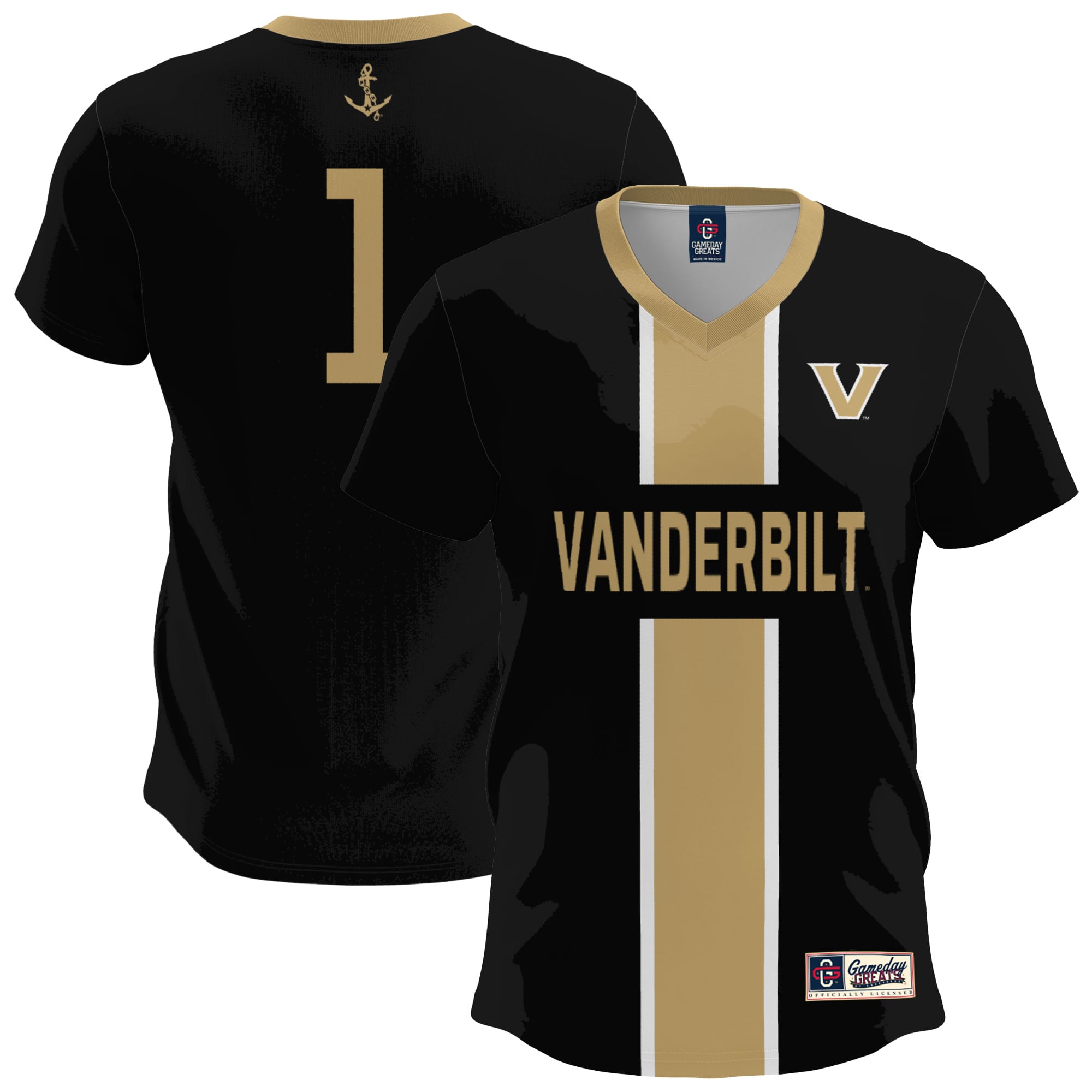 Vanderbilt Commodores Youth Lightweight Soccer Fashion Jersey Black - front and back view