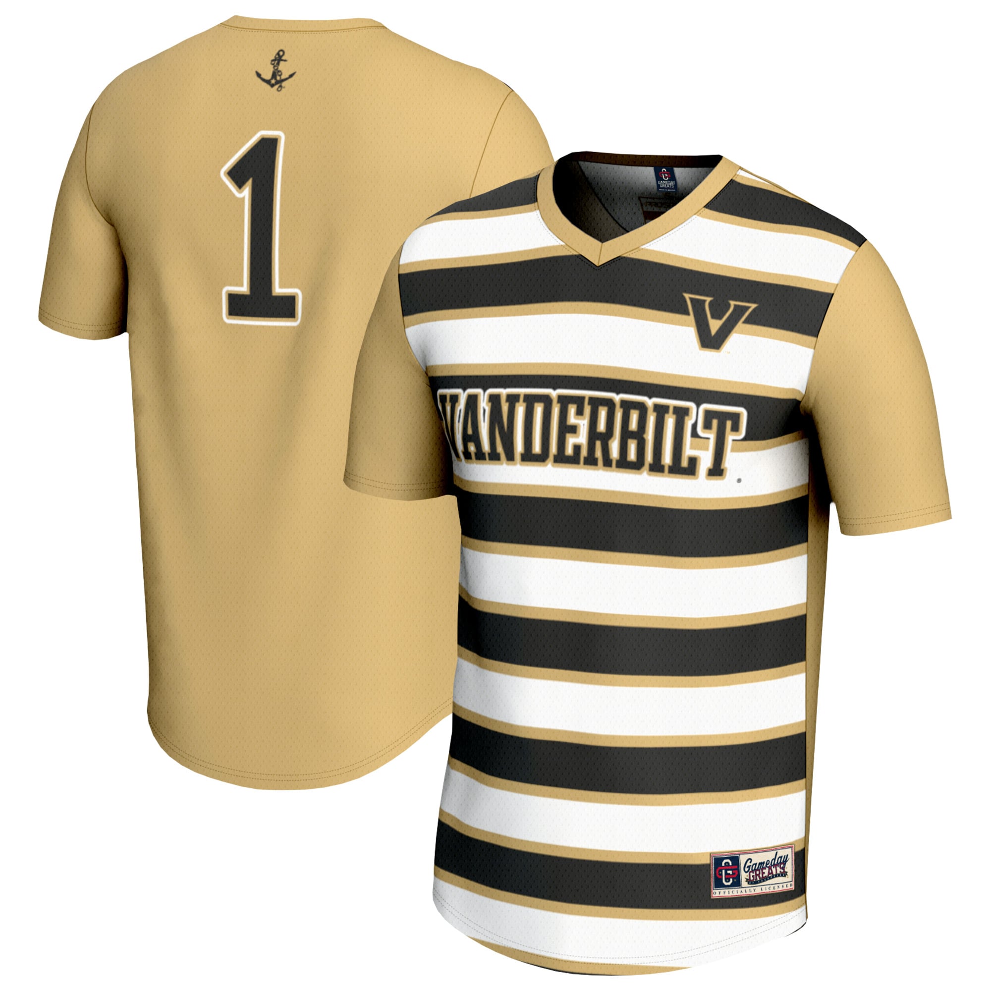 #1 Vanderbilt Commodores Youth Lightweight Soccer Fashion Jersey Gold - front and back view