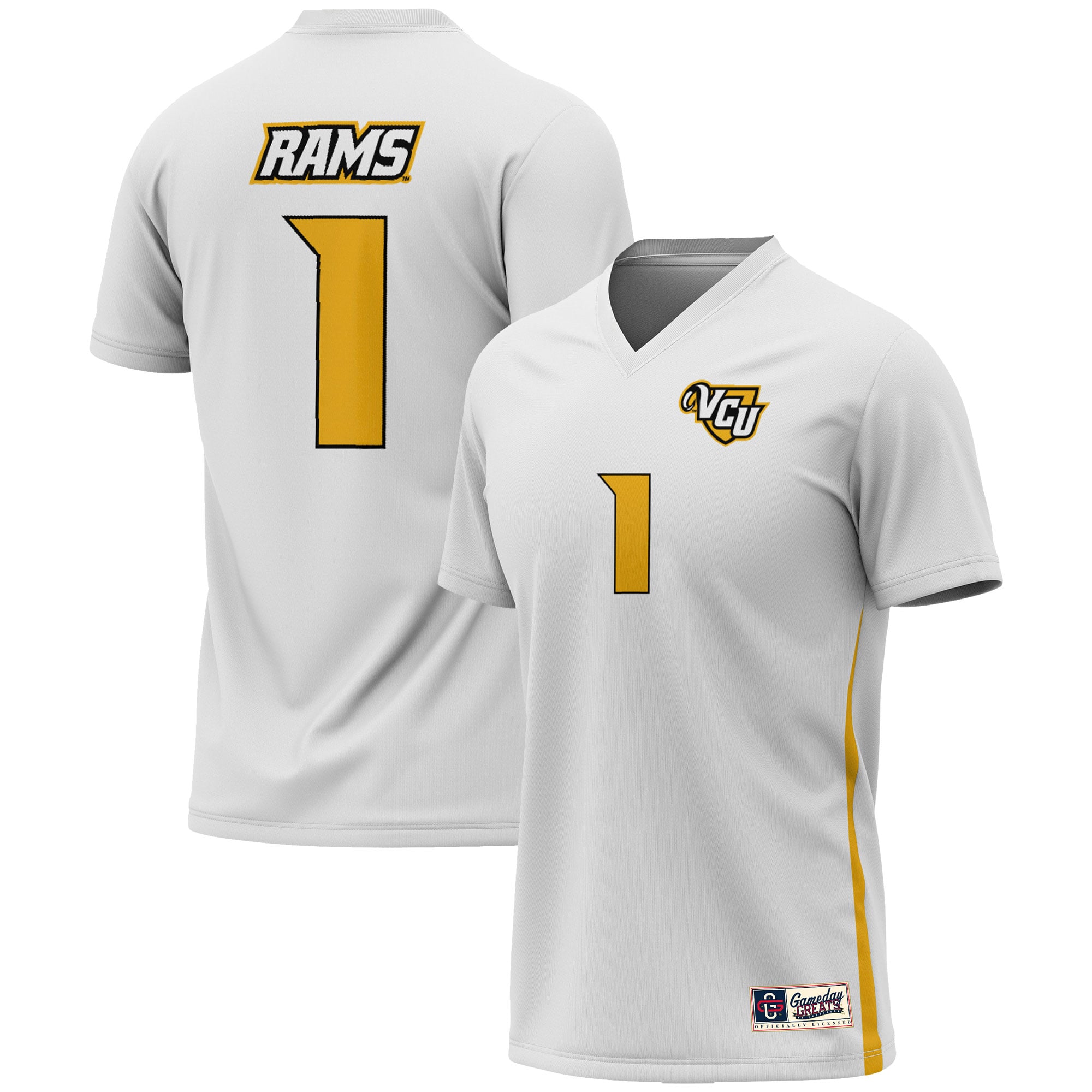 #1 VCU Rams Men's Soccer Lightweight Fashion Jersey White - front and back view