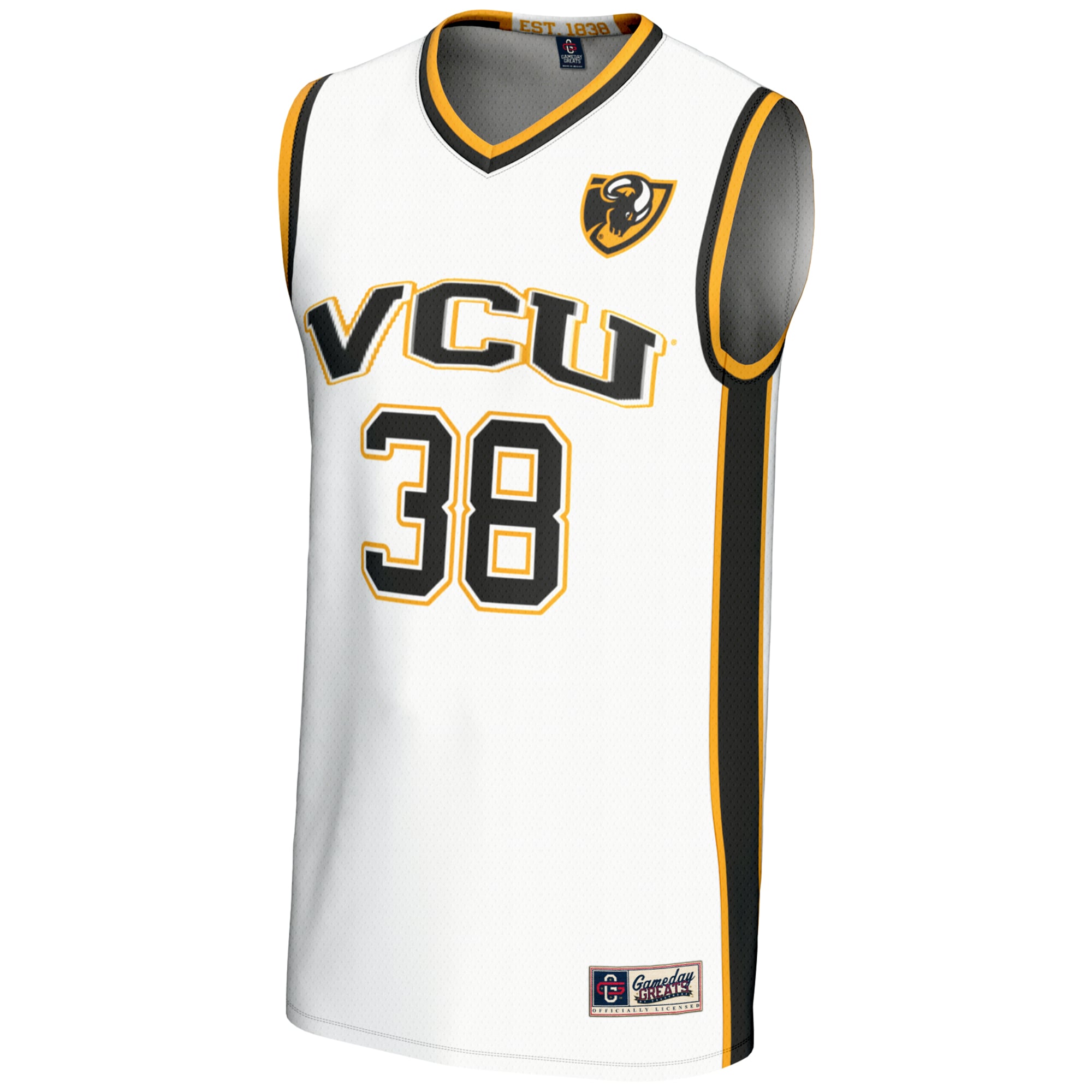 #38 VCU Rams Unisex Lightweight Basketball Jersey White - back view