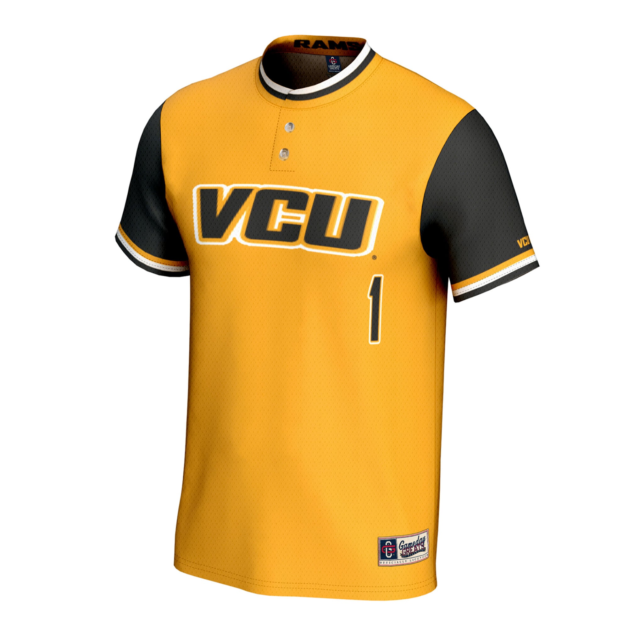 VCU Rams Unisex Lightweight Collegiate Softball Fashion Jersey Gold - front view