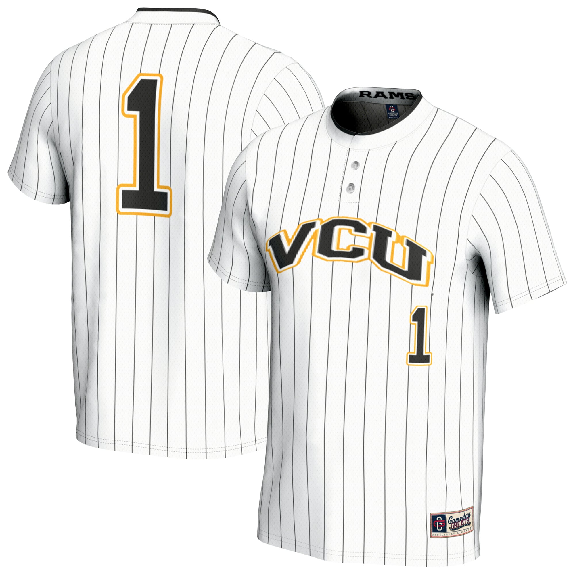 VCU Rams Unisex Lightweight Collegiate Softball Fashion Jersey White - front and back view
