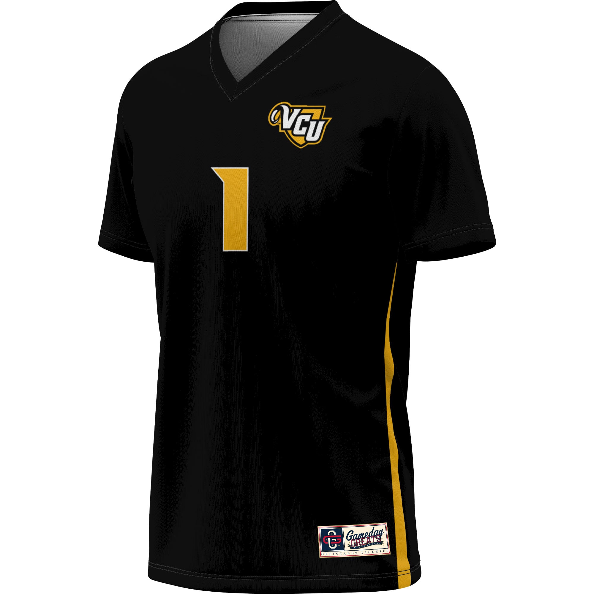 #1 VCU Rams Unisex Women's Soccer Lightweight Fashion Jersey Black - front view
