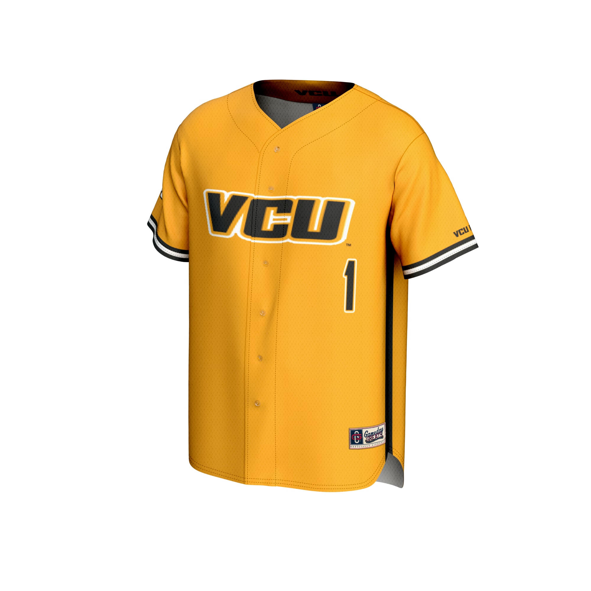 #1 VCU Rams Youth Lightweight Baseball Fashion Jersey Gold - front view