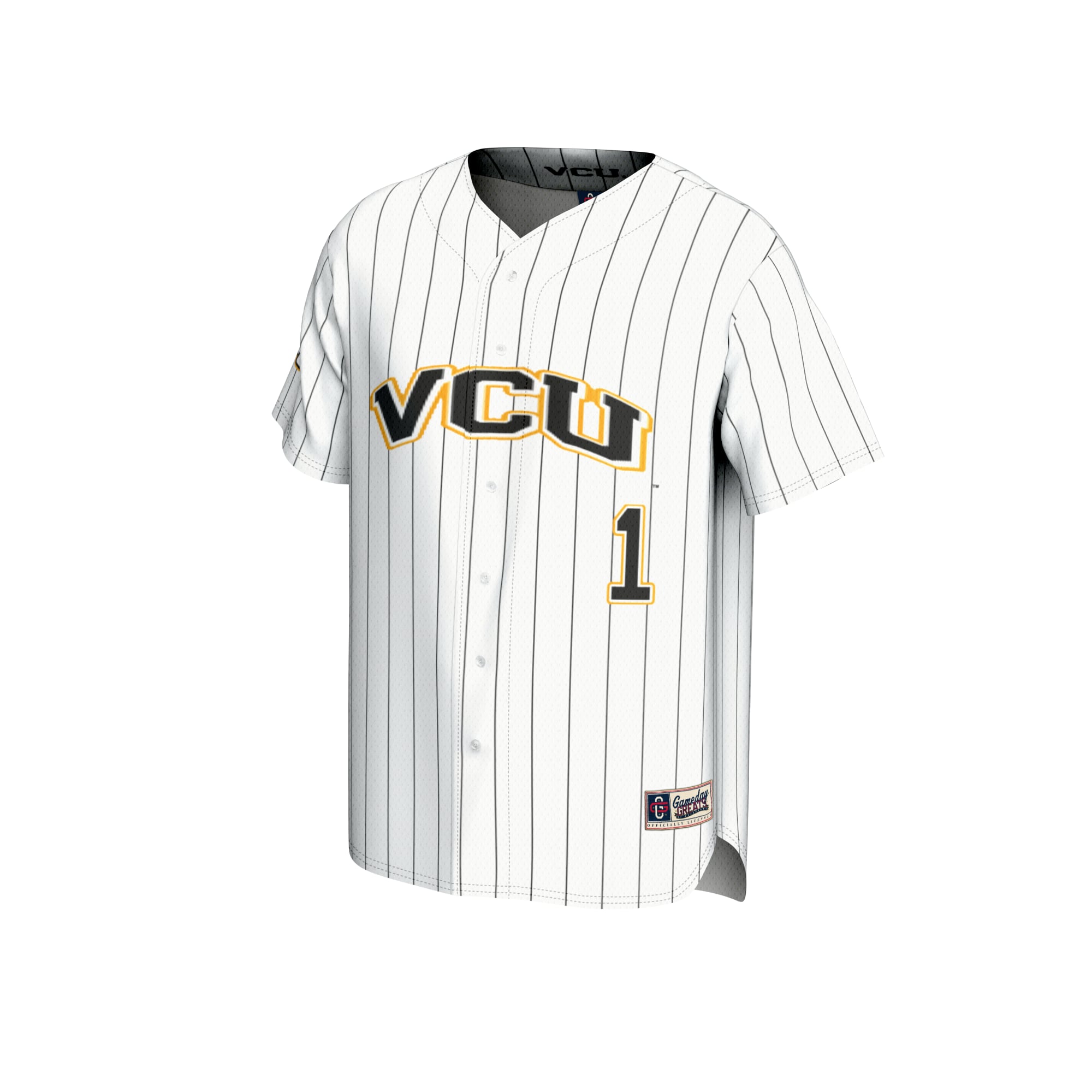 #1 VCU Rams Youth Lightweight Baseball Fashion Jersey White - front view