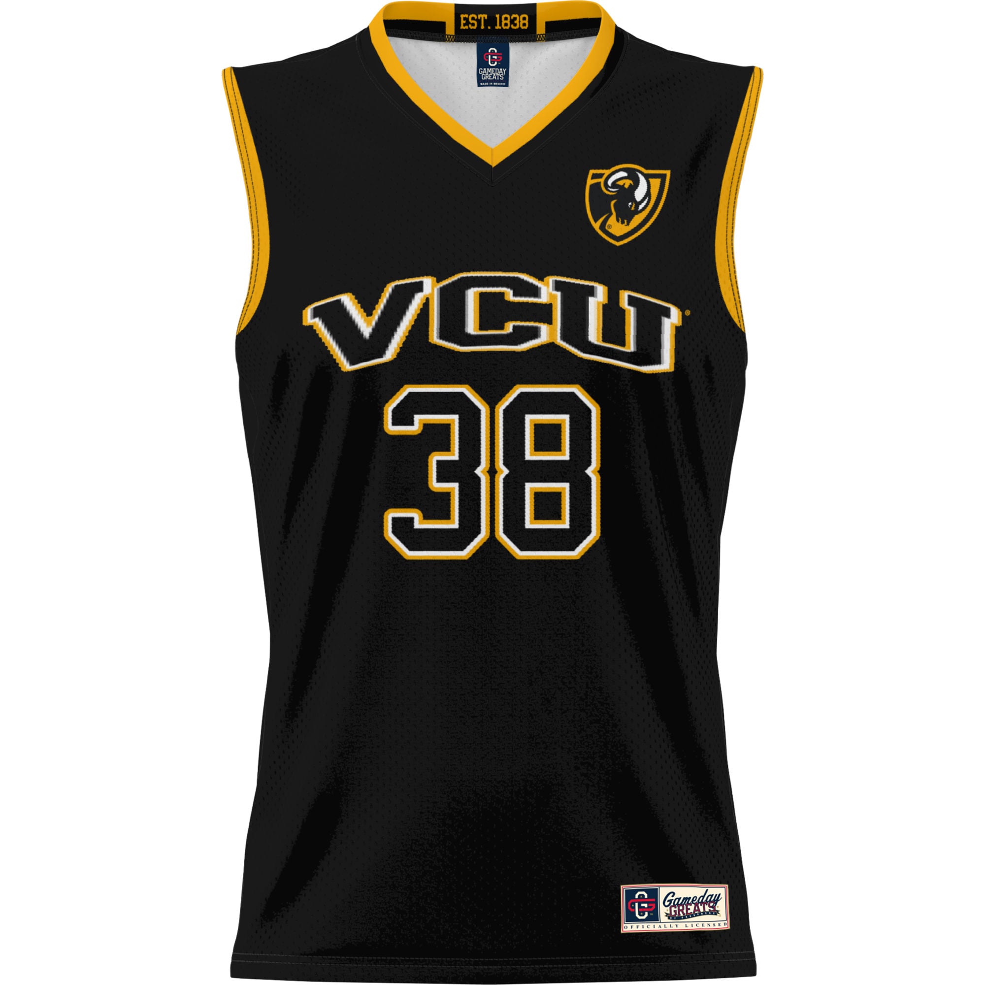 #38 VCU Rams Youth Lightweight Basketball Jersey Black - front view