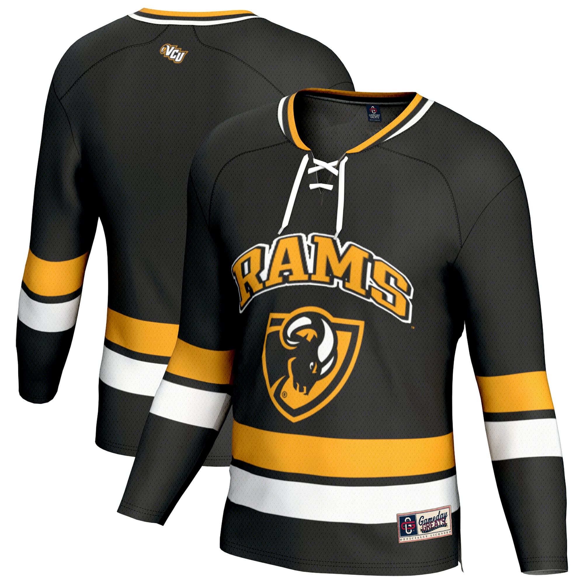 VCU Rams Youth Spirit Hockey Jersey Black - front and back view