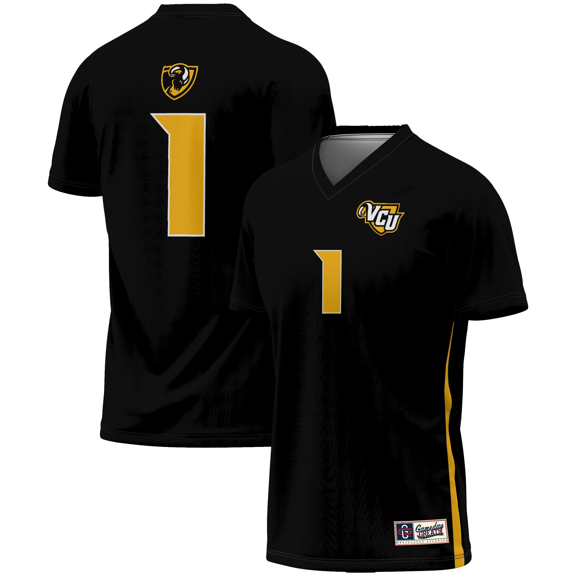 #1 VCU Rams Youth Women's Soccer Lightweight Fashion Jersey Black - front and back view