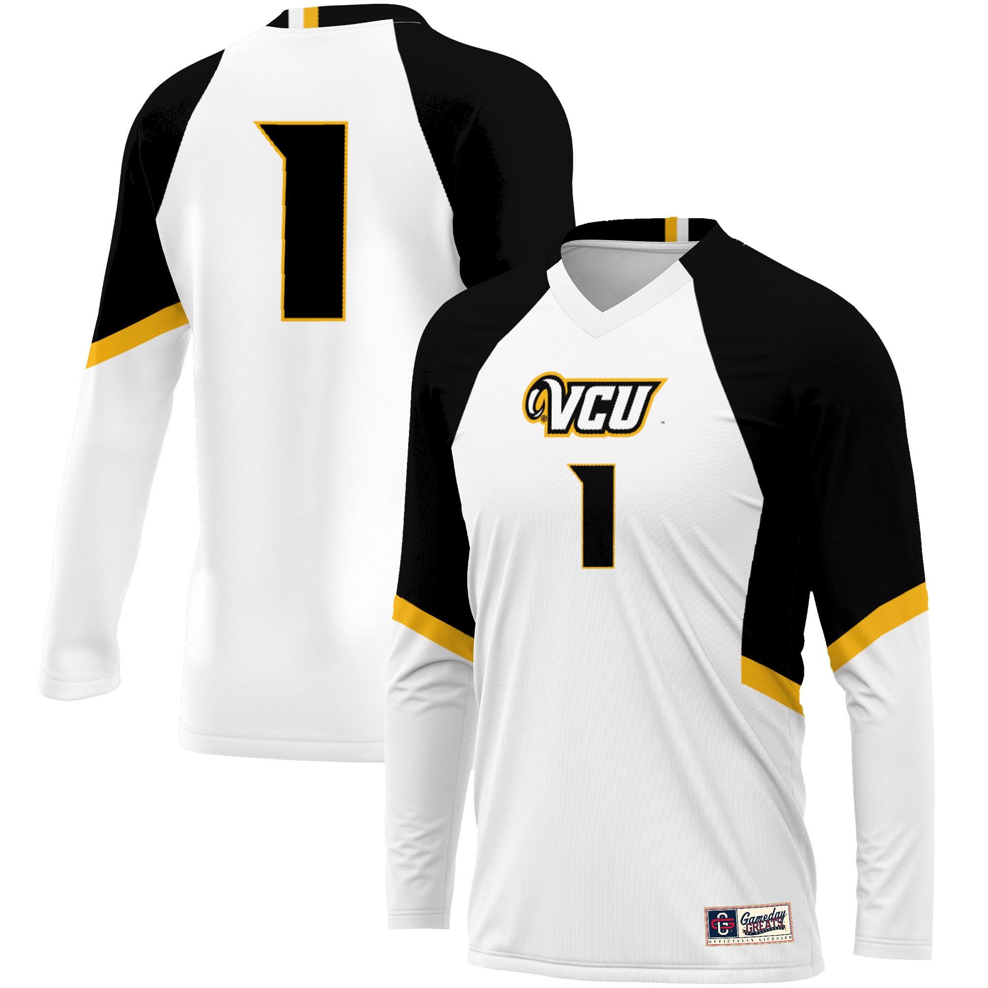 #1 VCU Rams Youth Women's Volleyball Lightweight Fashion Jersey White - front and back view