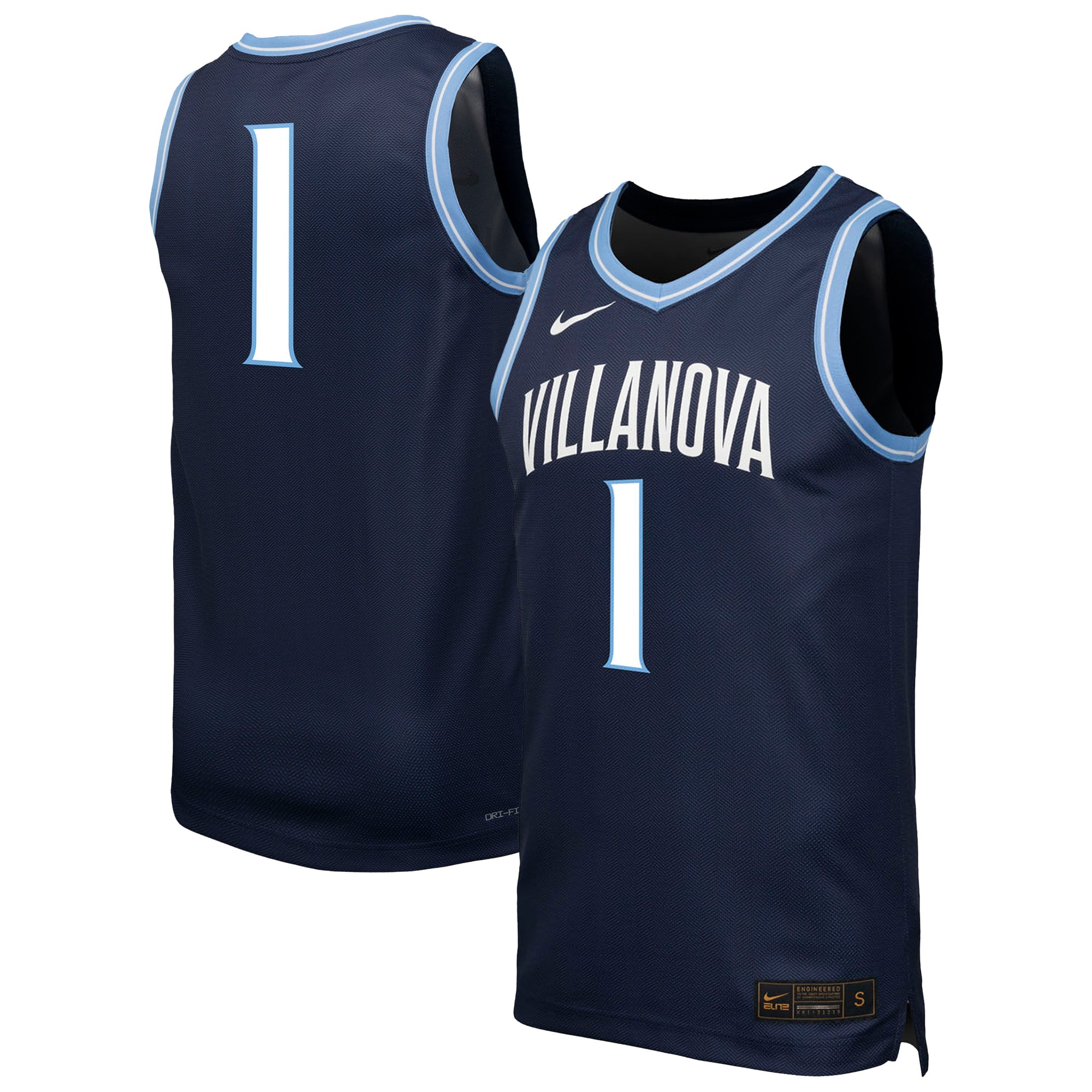 Villanova Wildcats #1 Basketball Jersey Navy - front and back view