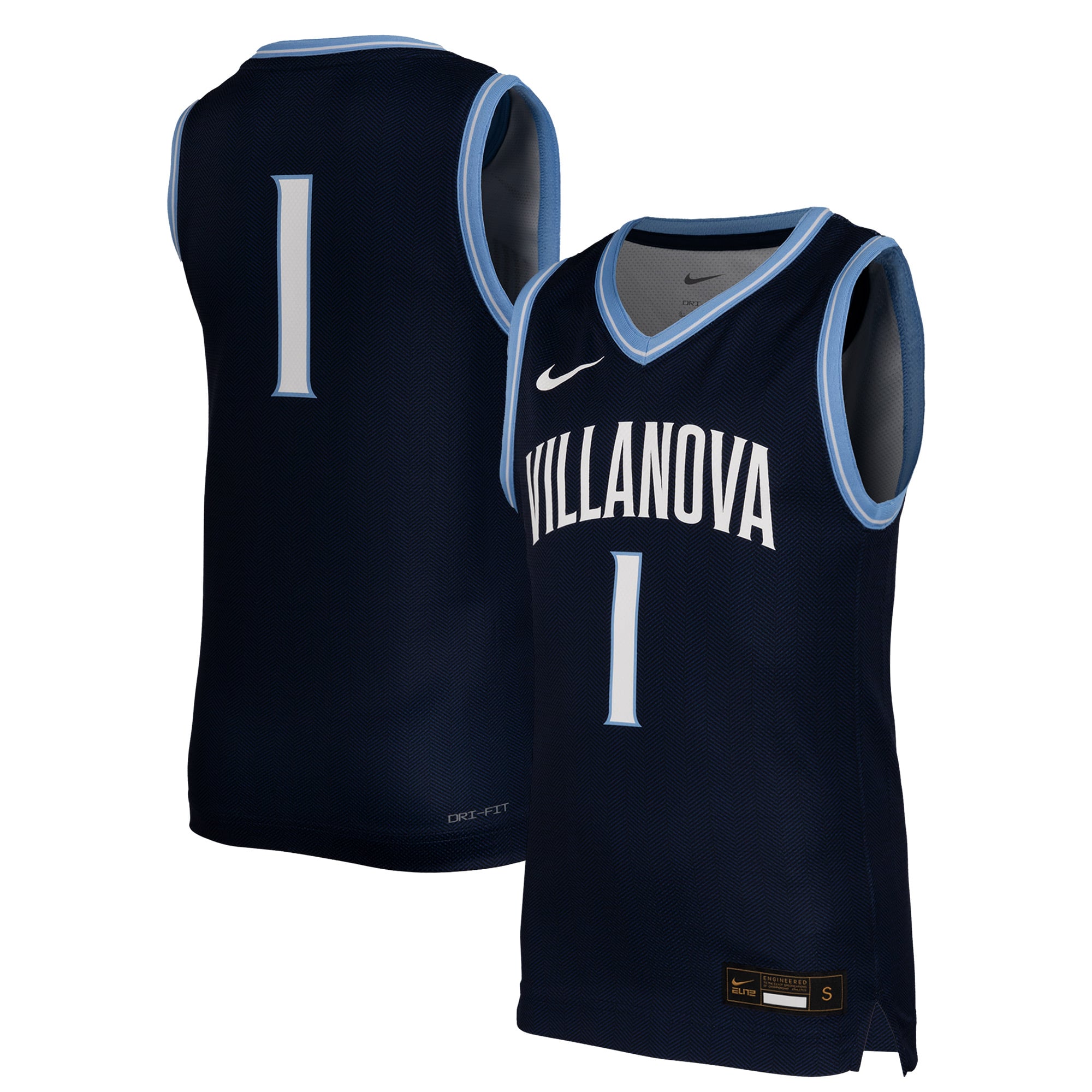 #1 Villanova Wildcats Youth Basketball Jersey Navy - front and back view