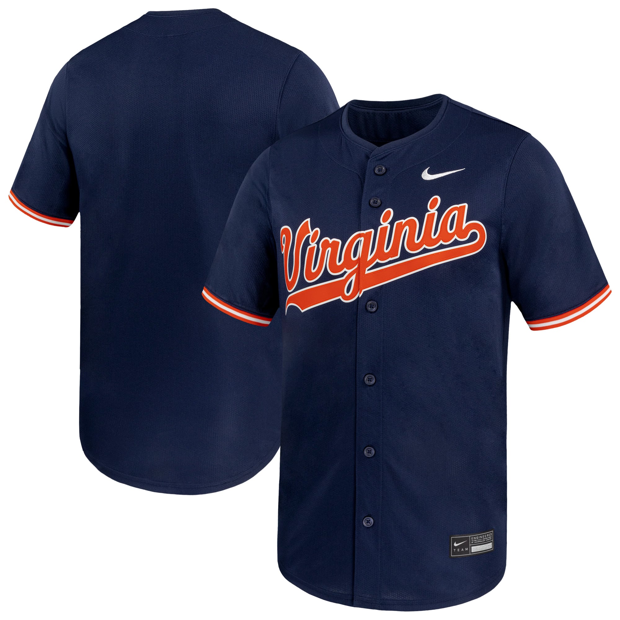 Virginia Cavaliers Baseball Jersey Navy - front and back view