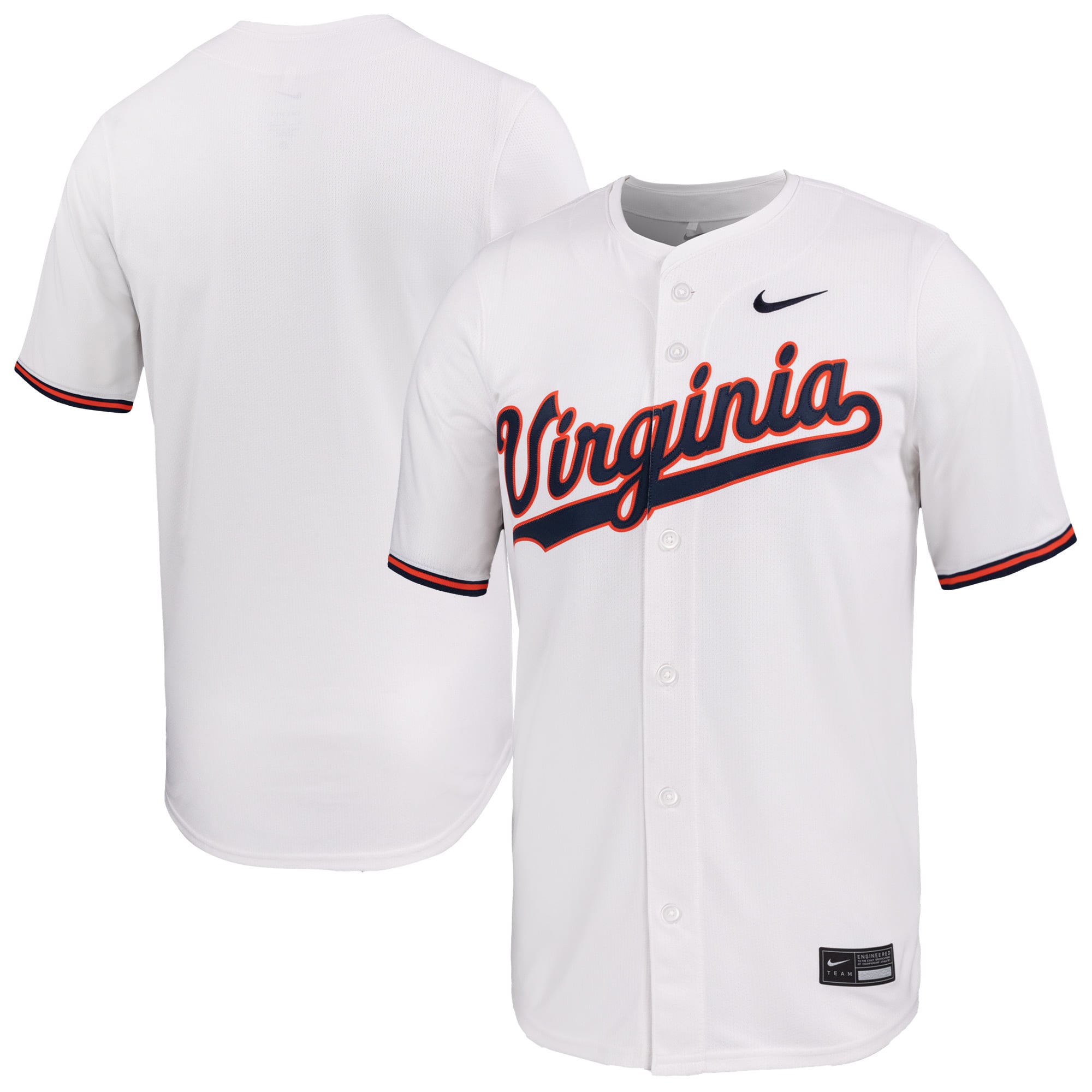 Virginia Cavaliers Baseball Jersey White - front and back view
