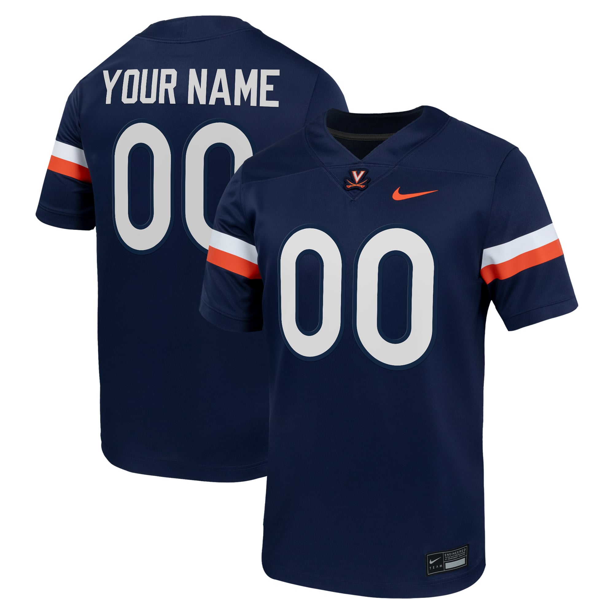 Virginia Cavaliers Custom Football Jersey Navy - front and back view