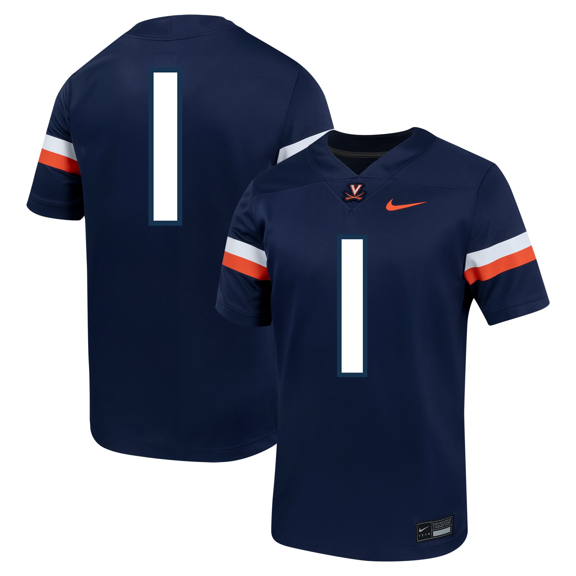 #1 Virginia Cavaliers Football Jersey - Navy - front and back view