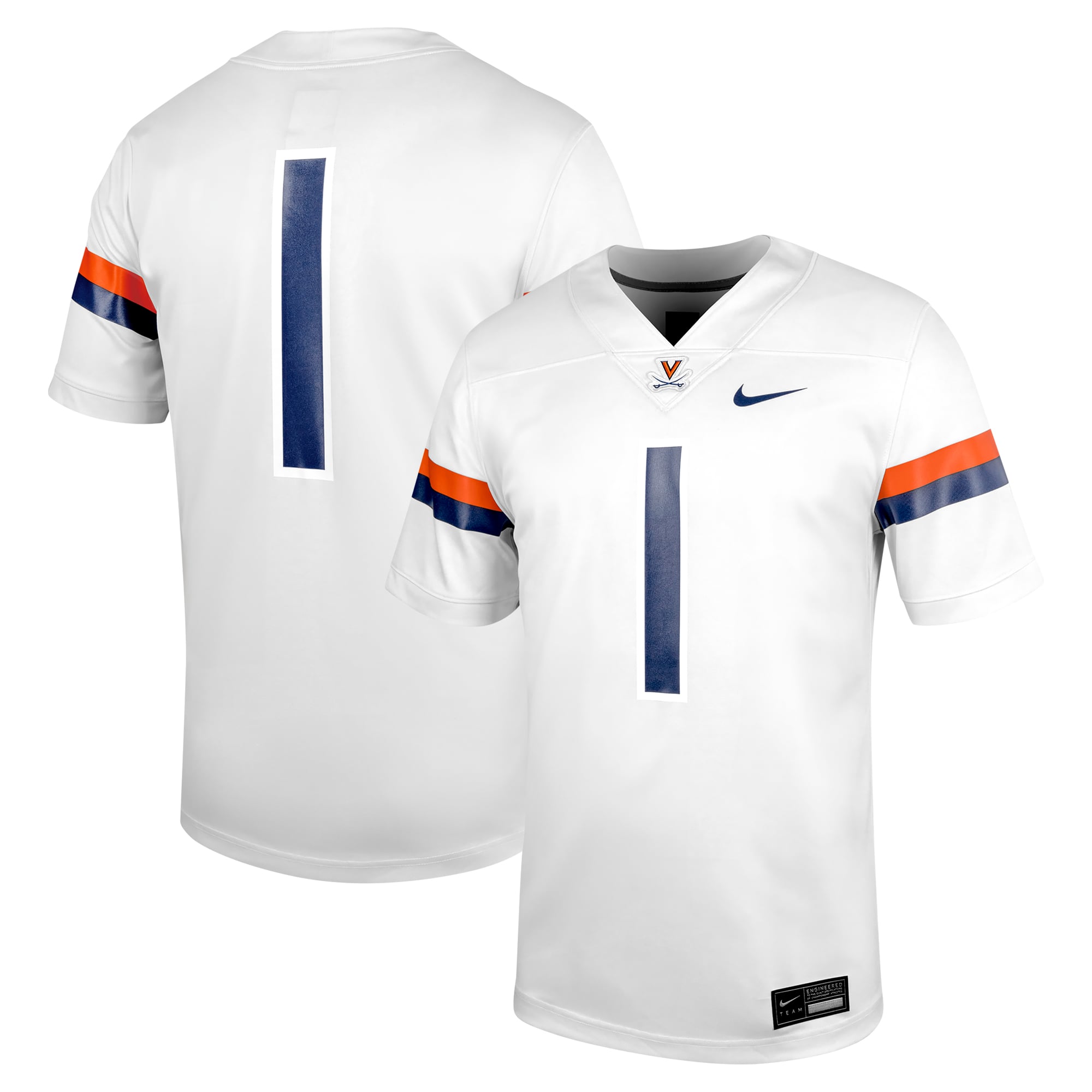 #1 Virginia Cavaliers Football Jersey White - front and back view