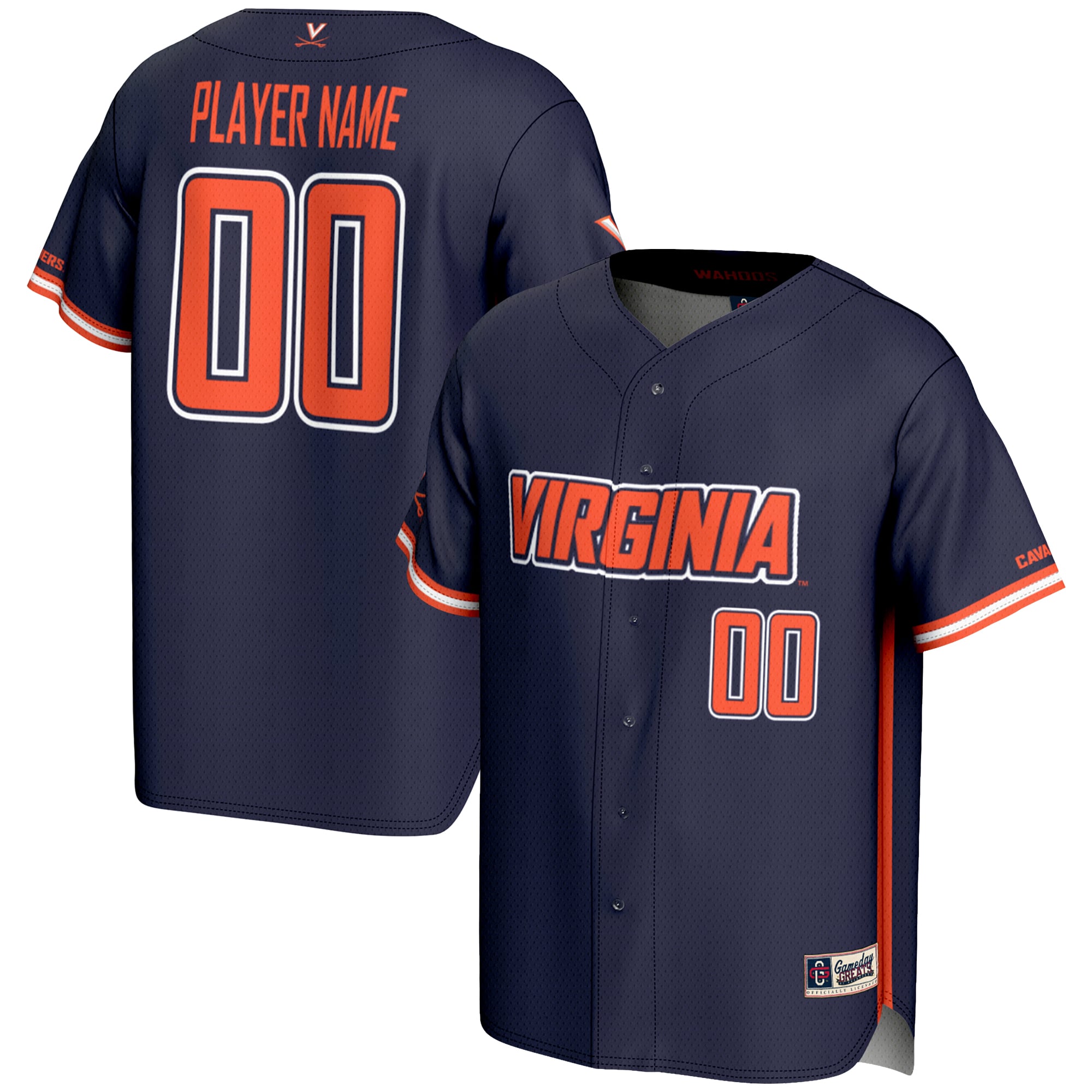 Virginia Cavaliers Lightweight Baseball Jersey Navy - front and back view