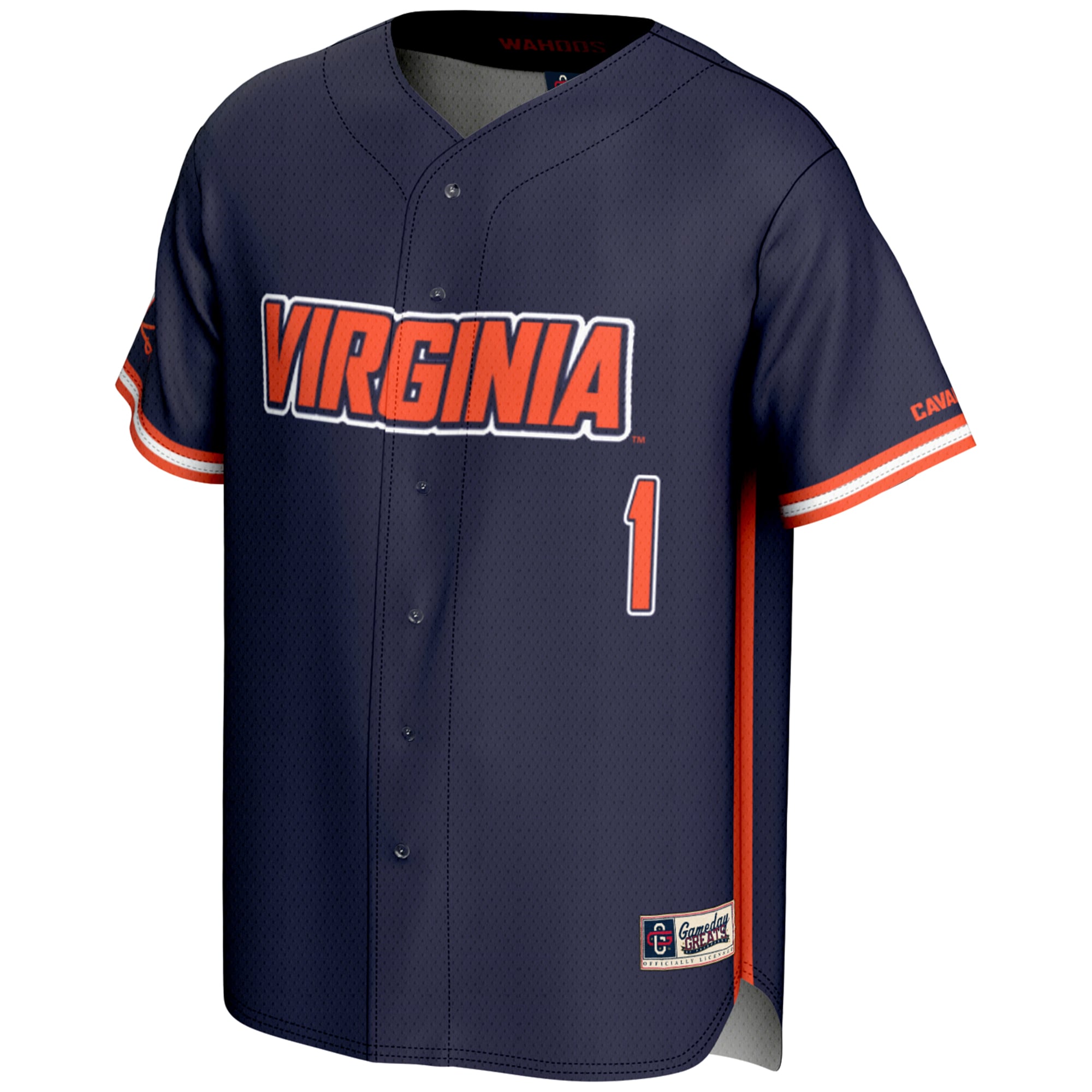 #1 Virginia Cavaliers Lightweight Baseball Jersey Navy - front view