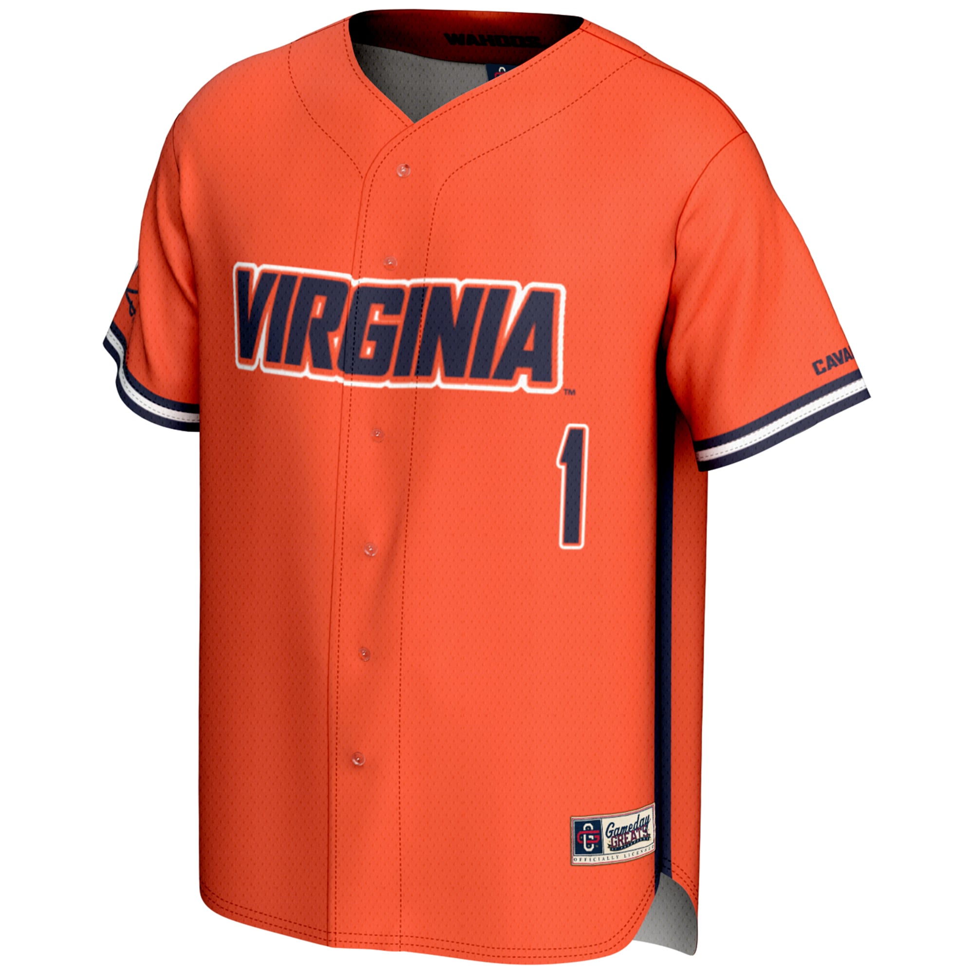 #1 Virginia Cavaliers Lightweight Baseball Jersey Orange - front view