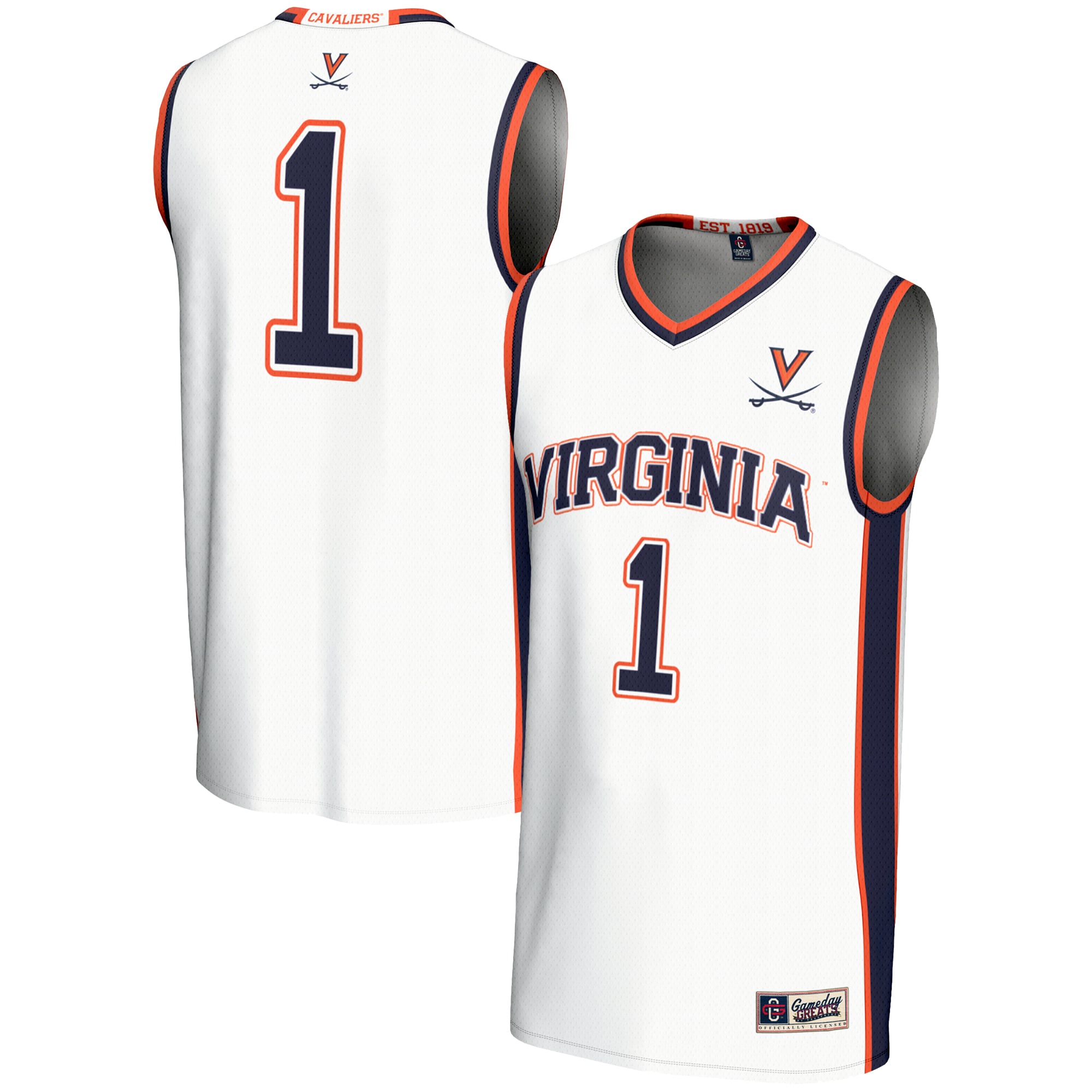 #1 Virginia Cavaliers Lightweight Basketball Jersey White - front and back view