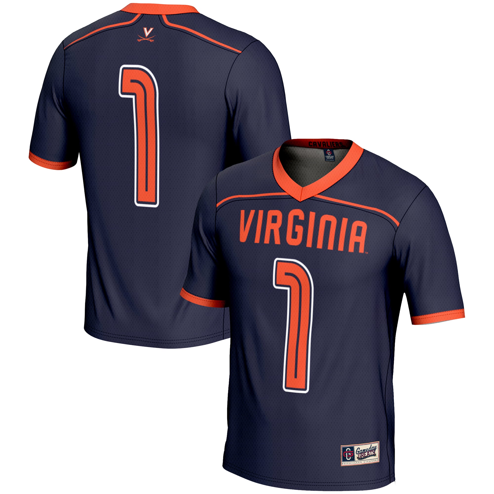 #1 Virginia Cavaliers Lightweight Lacrosse Jersey Navy - front and back view