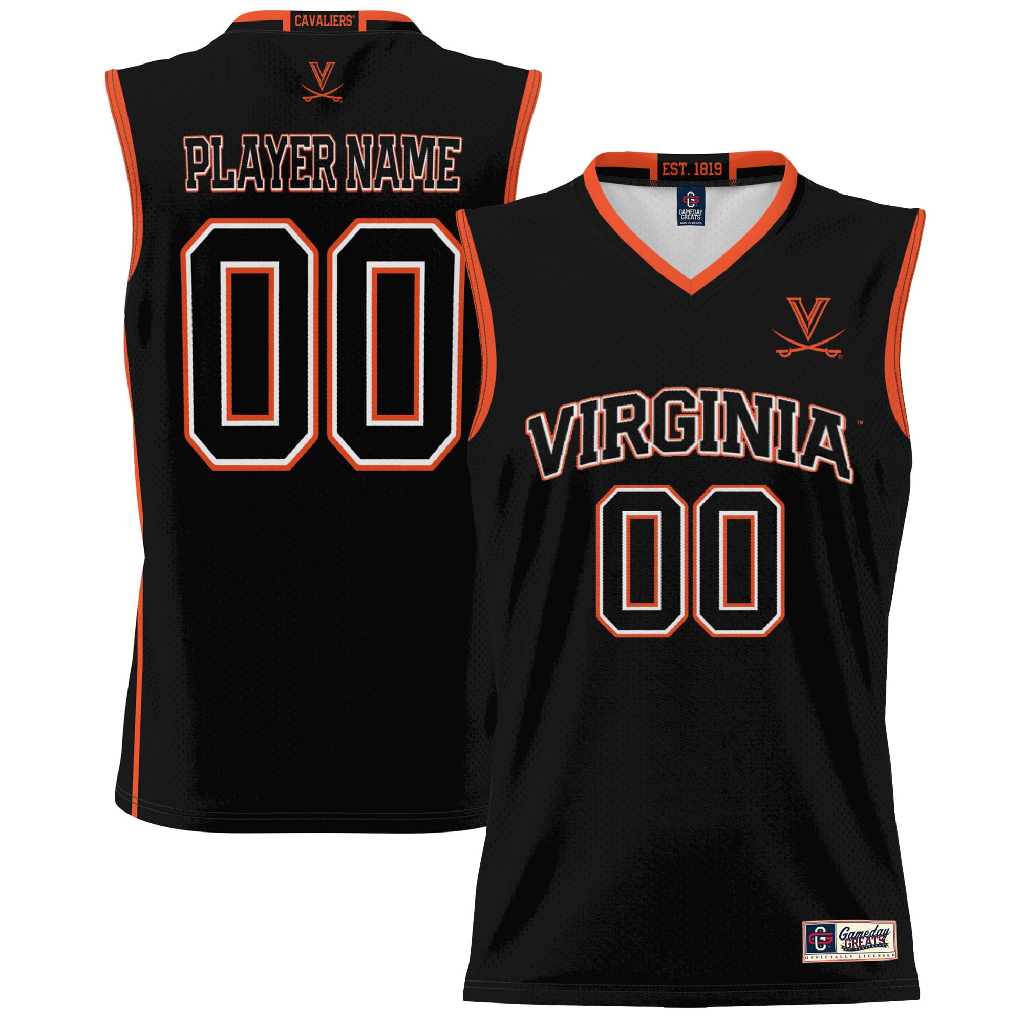 Virginia Cavaliers Youth Lightweight Men's Basketball Jersey Black - front and back view