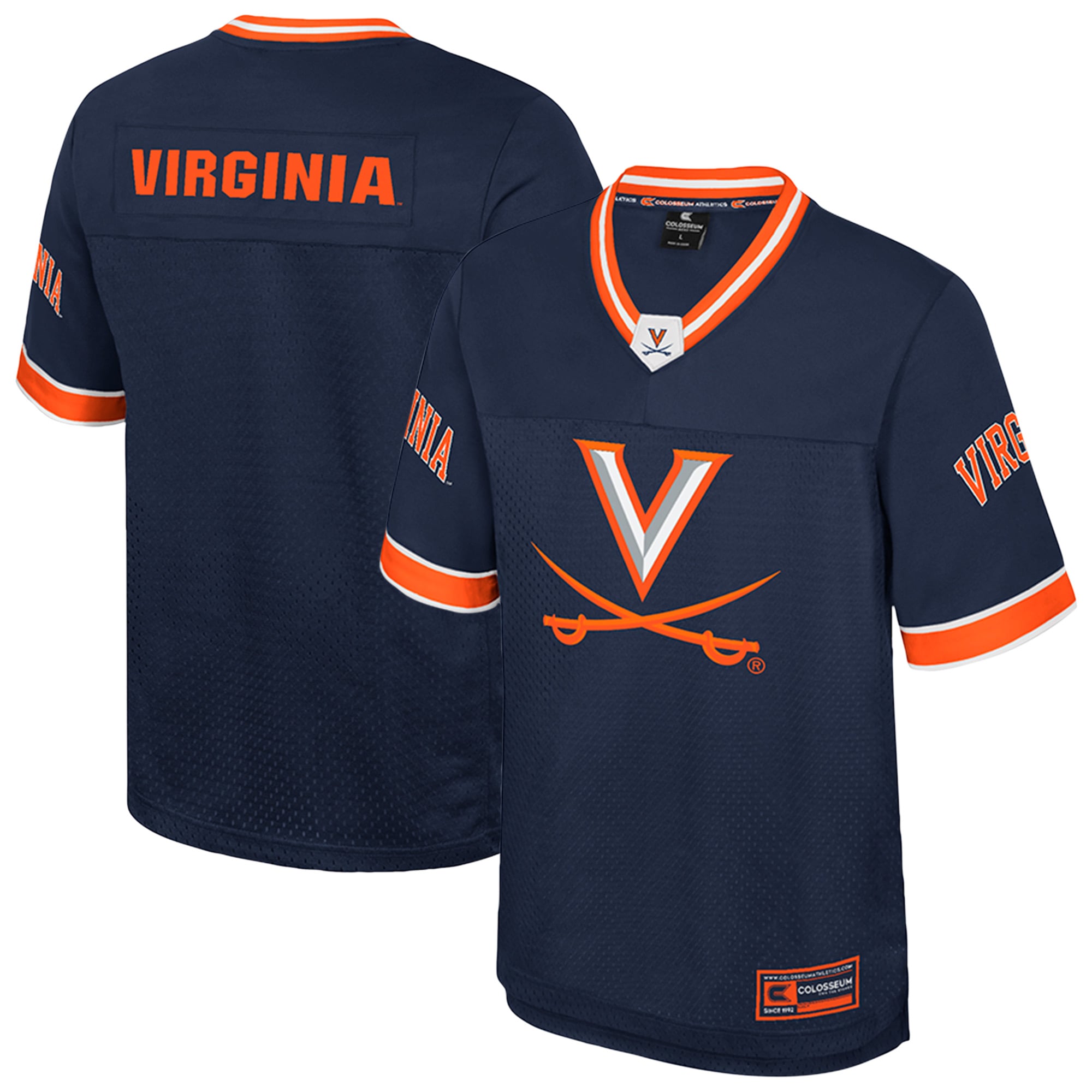 Virginia Cavaliers Nothing But The Hits Football Jersey Navy - front and back view