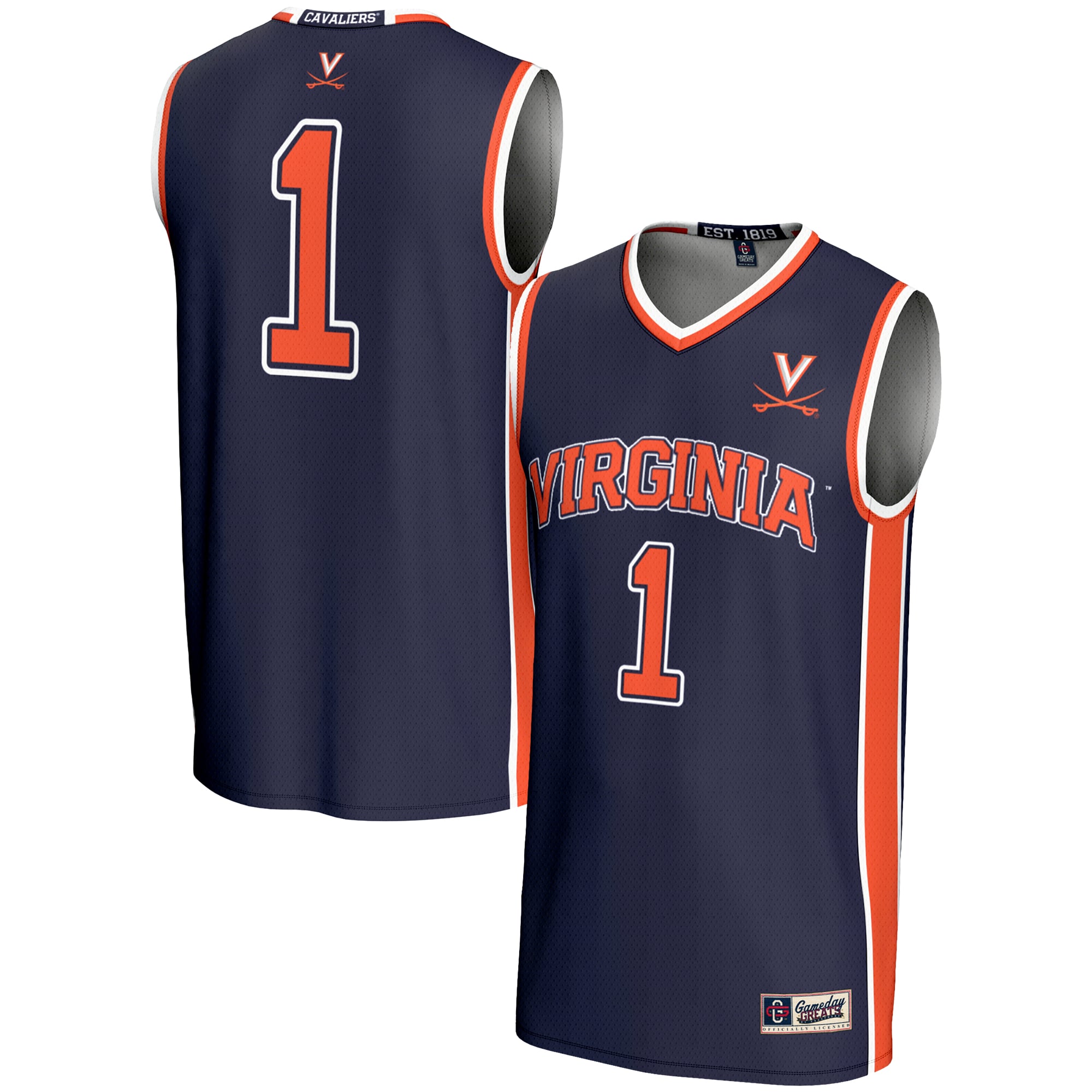 #1 Virginia Cavaliers Unisex Lightweight Basketball Jersey Navy - front and back view