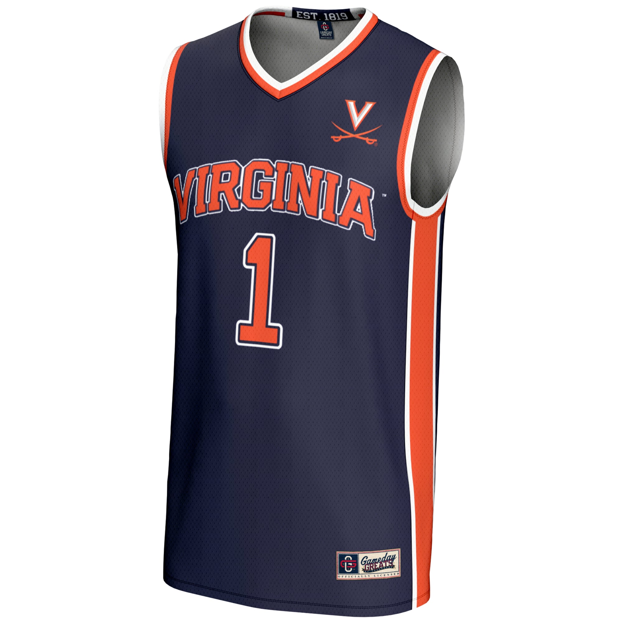 #1 Virginia Cavaliers Unisex Lightweight Basketball Jersey Navy - front view