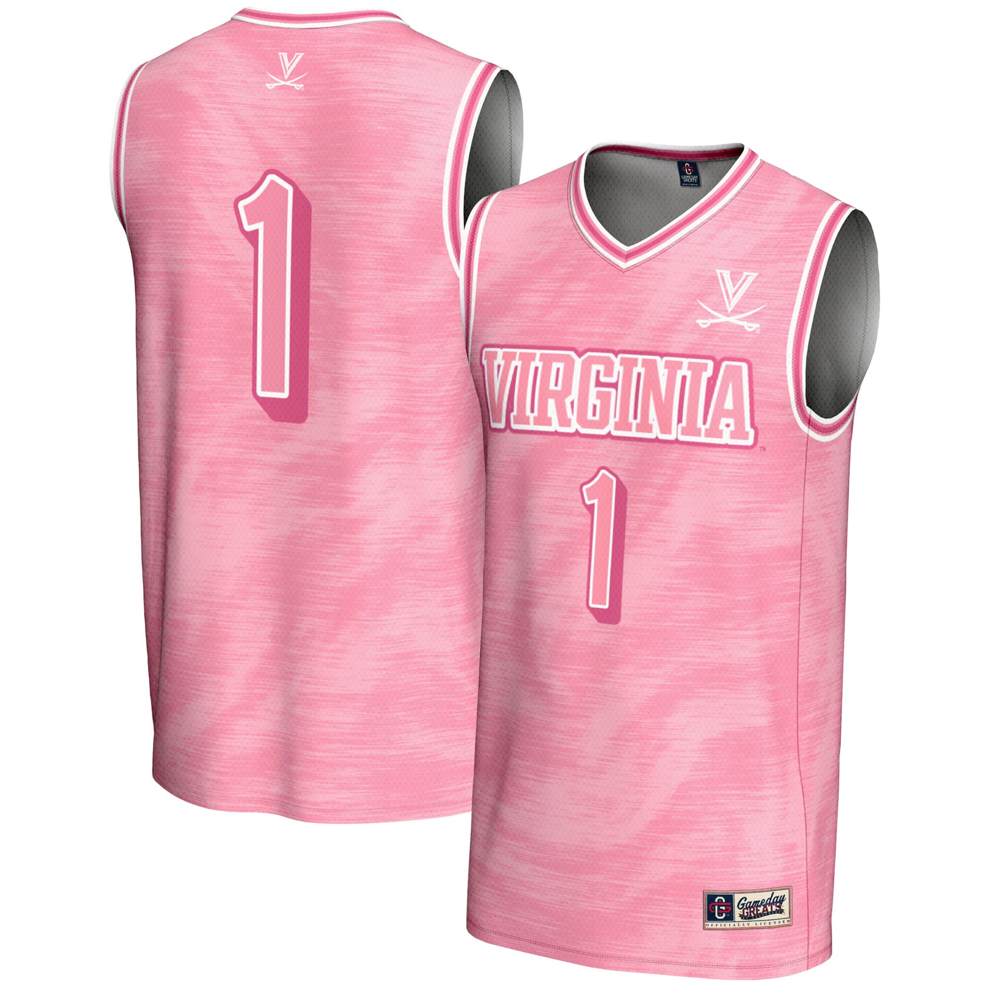 #1 Virginia Cavaliers Unisex Lightweight Basketball Jersey Pink - front and back view