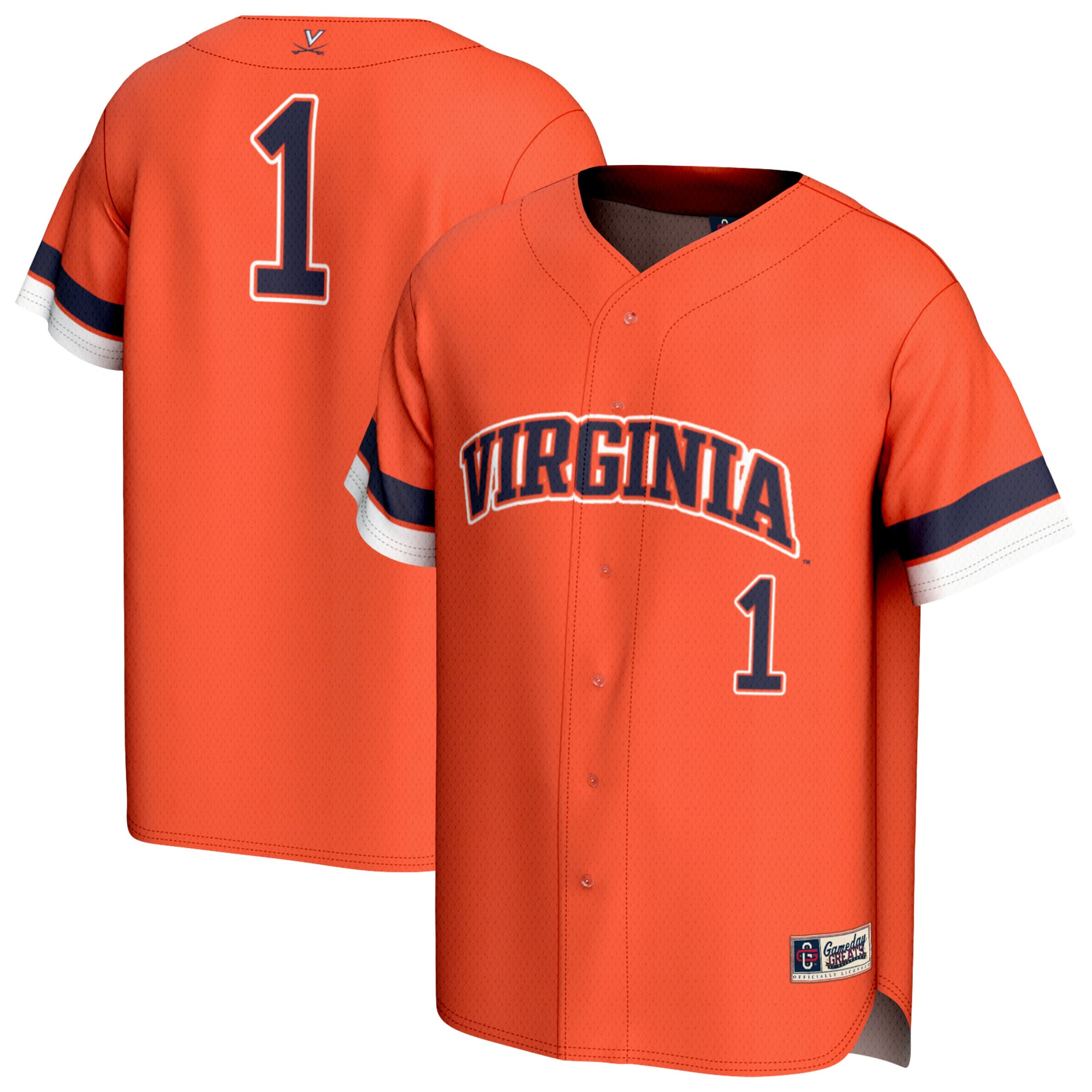 #1 Virginia Cavaliers Unisex Lightweight Collegiate Baseball Fashion Jersey - front and back view